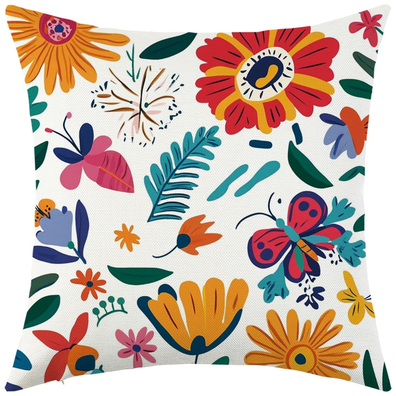 Cushion Covers 40cm x 40cm Red Blue Butterflies Sofa Cushion Cover Linen with Invisible Zippers,Throw Pillow Covers for Bedroom Home Decor