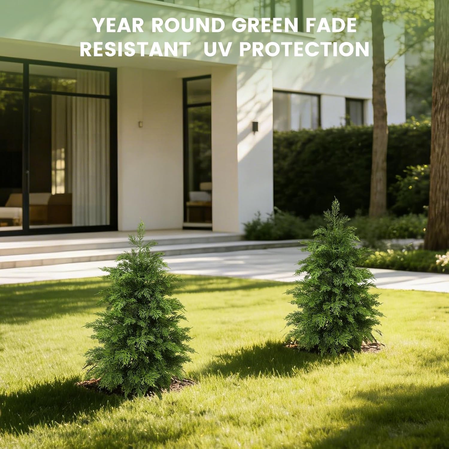 2ft Artificial Cedar Topiary Trees 2 Pack,Real Touch Cedar Tree Faux Plants Potted UV Resistant Evergreen Tree for Outdoor Indoor Door Garden Farmhouse Home Decoration