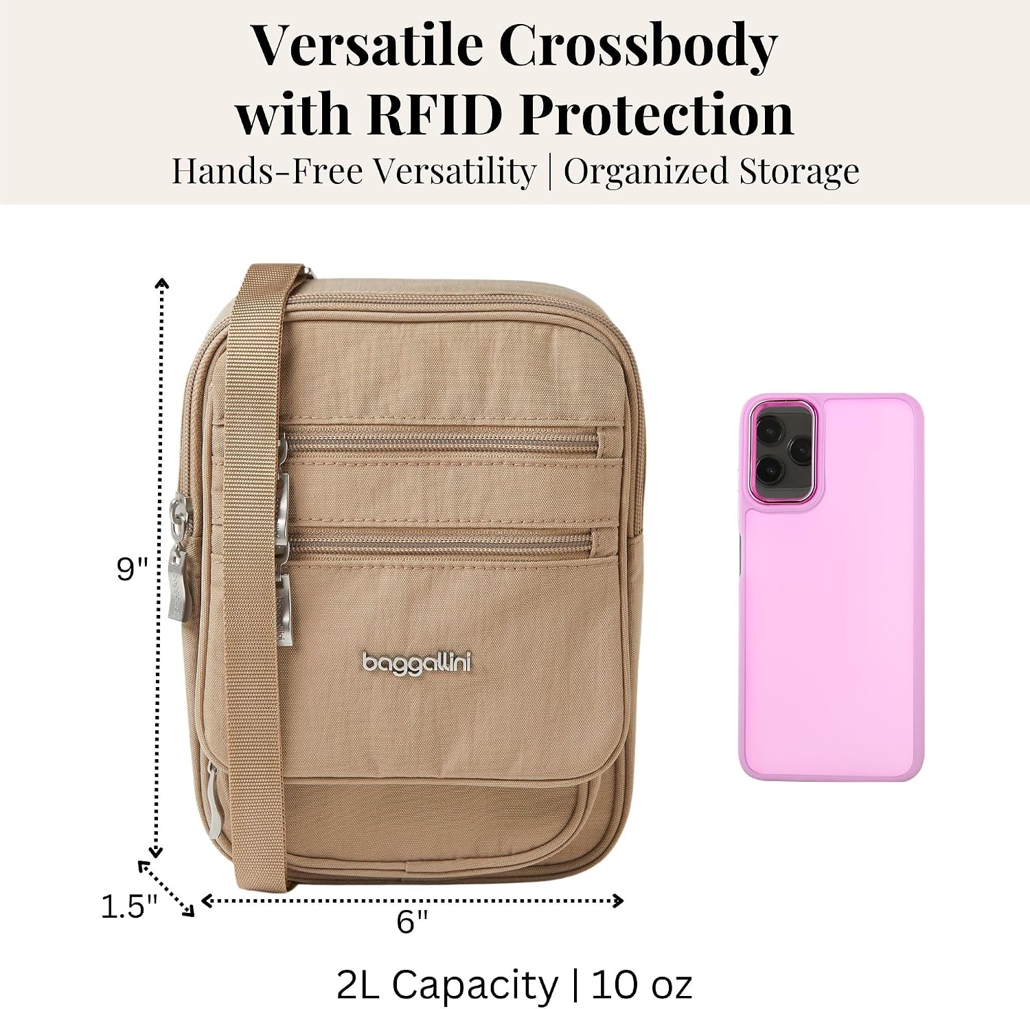 Baggallini Journey Crossbody Bags for Women 9x6 Small Lightweight Travel Handbag W/RFID