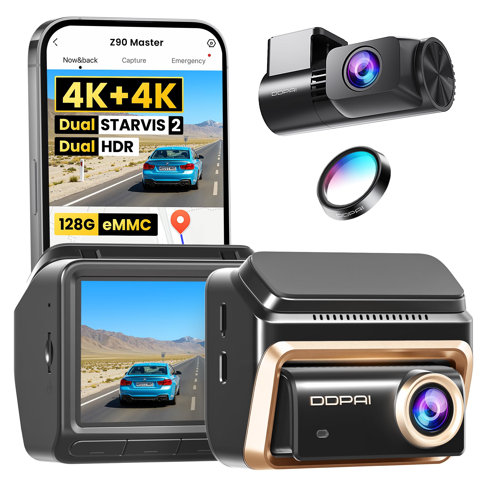 DDPAI Dual 4K Dashcam,Dashcams for Car with Free 128G eMMC + CPL,Dual STARVIS 2 IMX678 + IMX678 Sensors Front and Rear Car Camera,AI ISP Night Vision