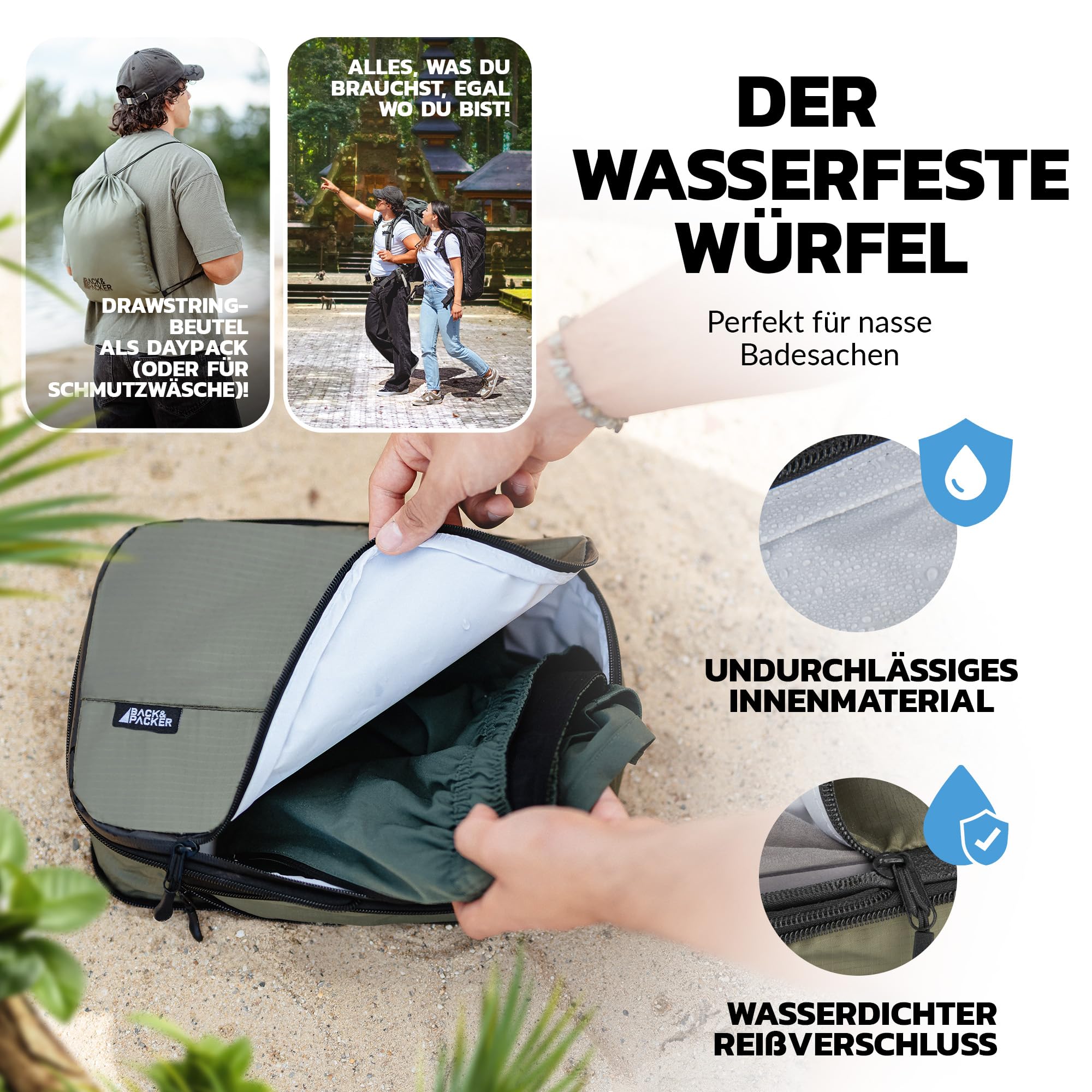 BACK&PACKER® Organizer da viaggio con compressione, set da 6 pezzi in materiale riciclato per zaino e valigia, verde oliva