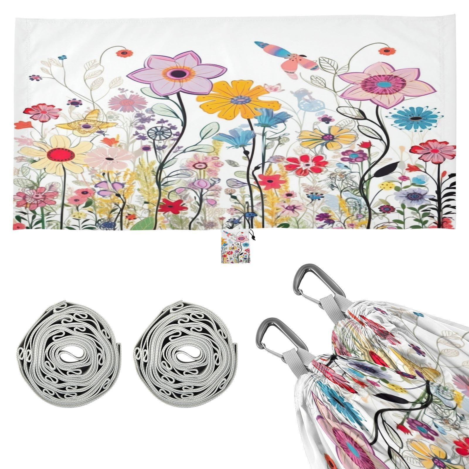 Haskirky Cotton Fowers Camping Hammock, Single Portable Hammocks with Tree Straps & Attached Carry Bag, 330Lbs Capacity Perfect for Outside Indoor Hiking Beach Backpack Travel