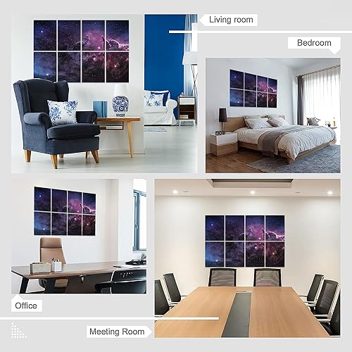 Miniatura 6 de Paneles acústicos artísticos, panel de pared acústico insonorizado de nebulosa morada con panel autoadhesivo decorativo absorbente de sonido,