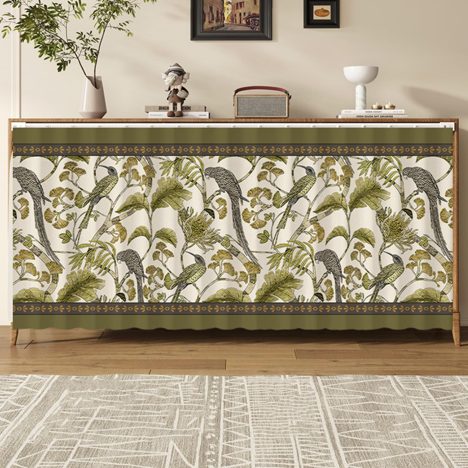 ZZYK Shelf Adhesive Open Closet Curtains,Dust Proof Privacy Kitchen Storage Curtains,under Sink Cabinet Curtain Skirt Hanging Doorway Cover Easy To Install,B,W(50cm) x H(90cm)