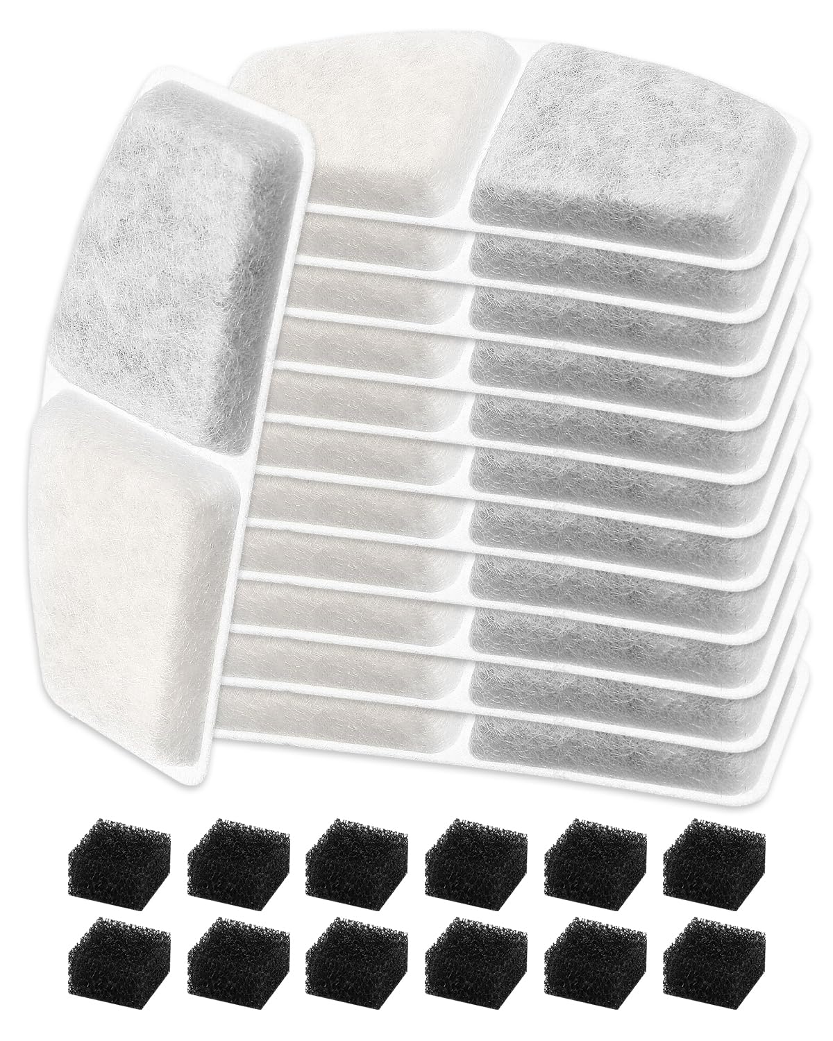 Haliya 24 Stück Ersatzfilter für TOPPLEE 2.8L Trinkbrunnen für Katze Kabellos, Katzen Trinkbrunnenfilter Set, 12 Edelstahl Katzenbrunnenfilter mit 12 Schaumstofffiltern (12+12)
