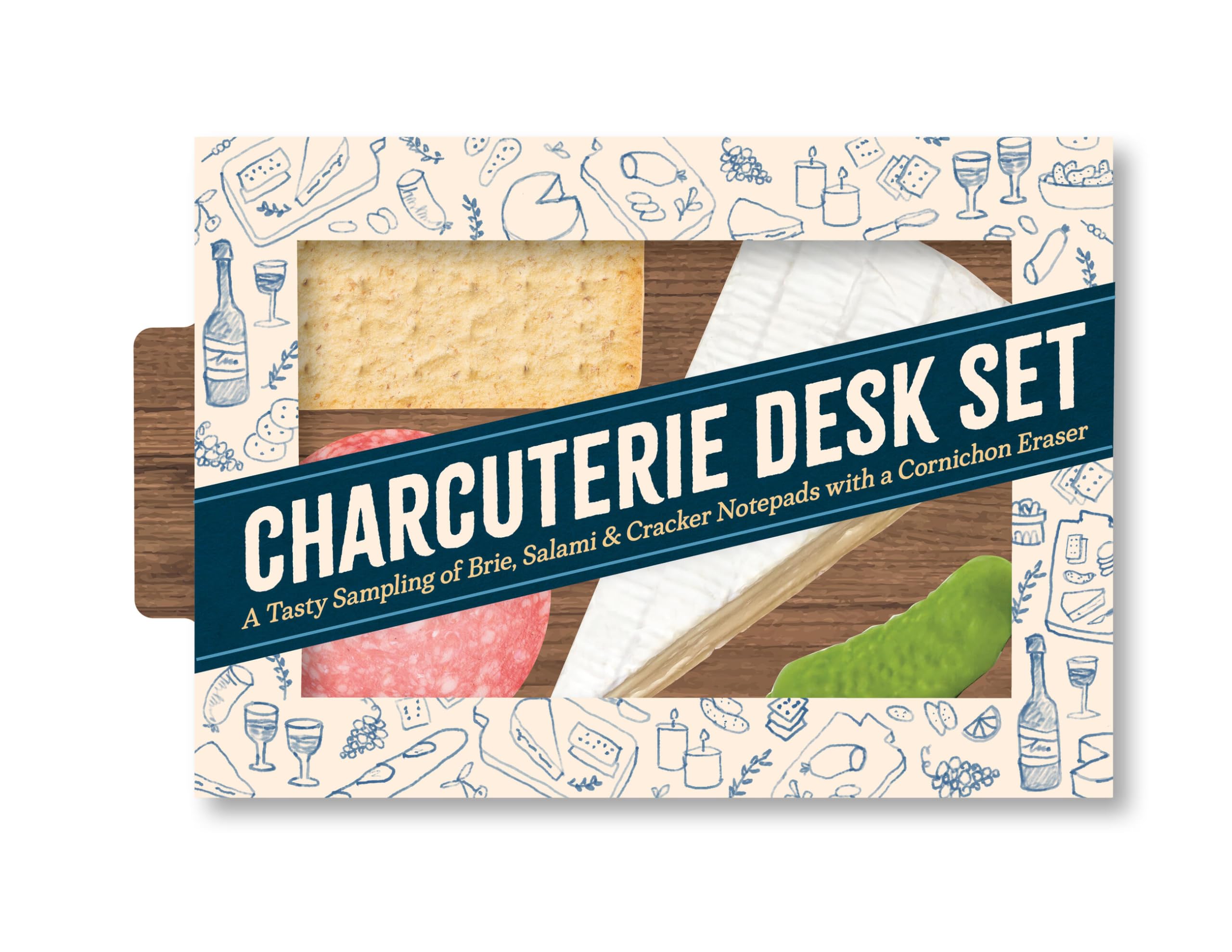 Charcuterie Desk Set: A Tasty Sampling of Brie, Salami & Cracker Notepads with a Cornichon Eraser
