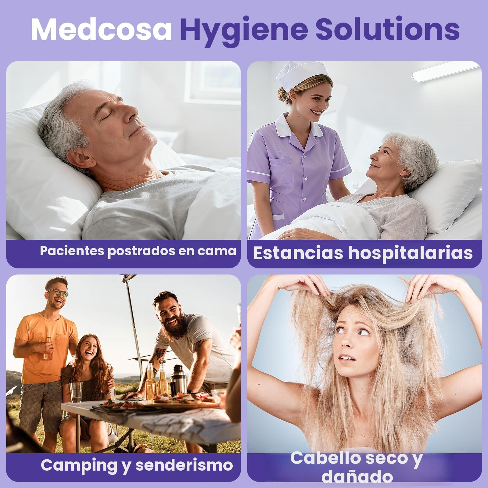 Medcosa Gorro de Champú Sin Aclarado – Lavado en Seco para Ancianos y Personas Encamadas – Gorro de Ducha Rápido y Práctico