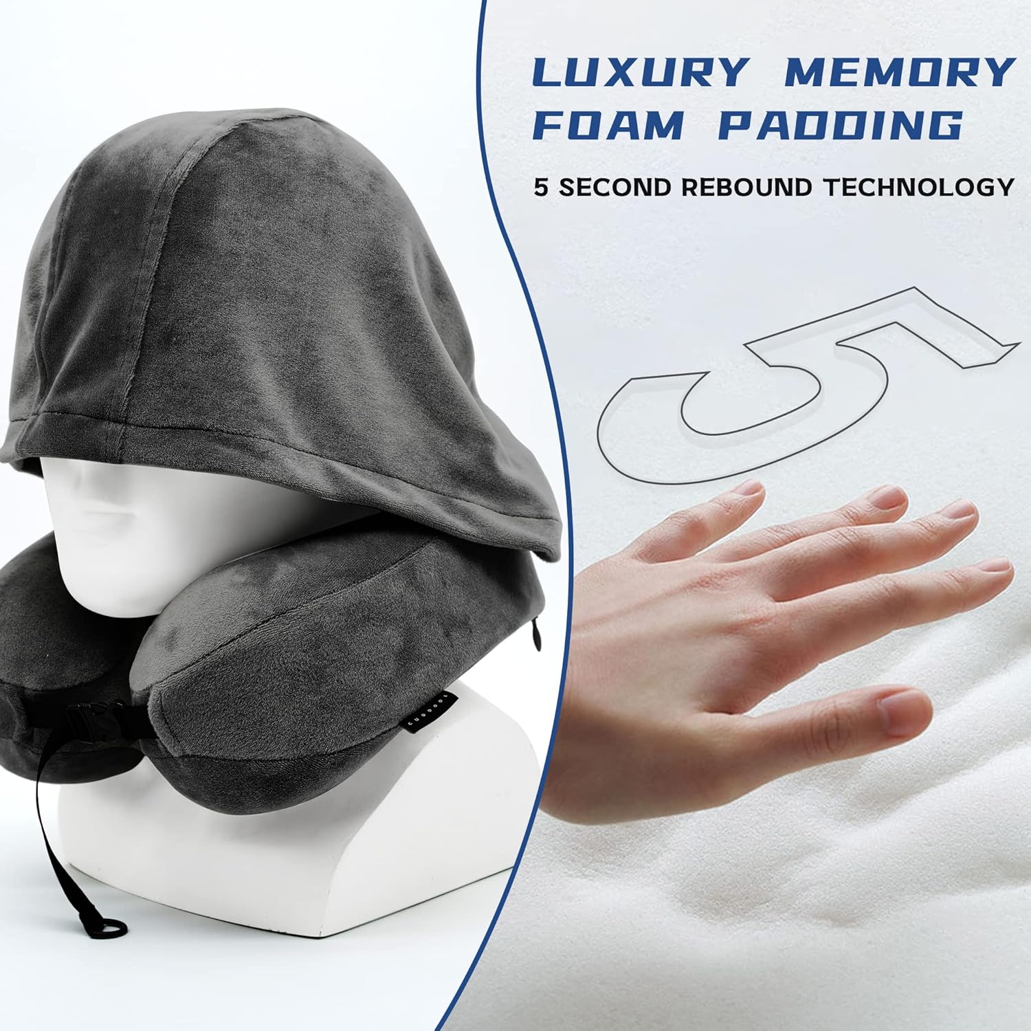 Neck Pillow with Hood - Memory Foam Neck Pillow Head Chin Support, Airplane, Car, Office & Home Sleep Rest Travel Pillows with Hood (Black,M) - Image 5