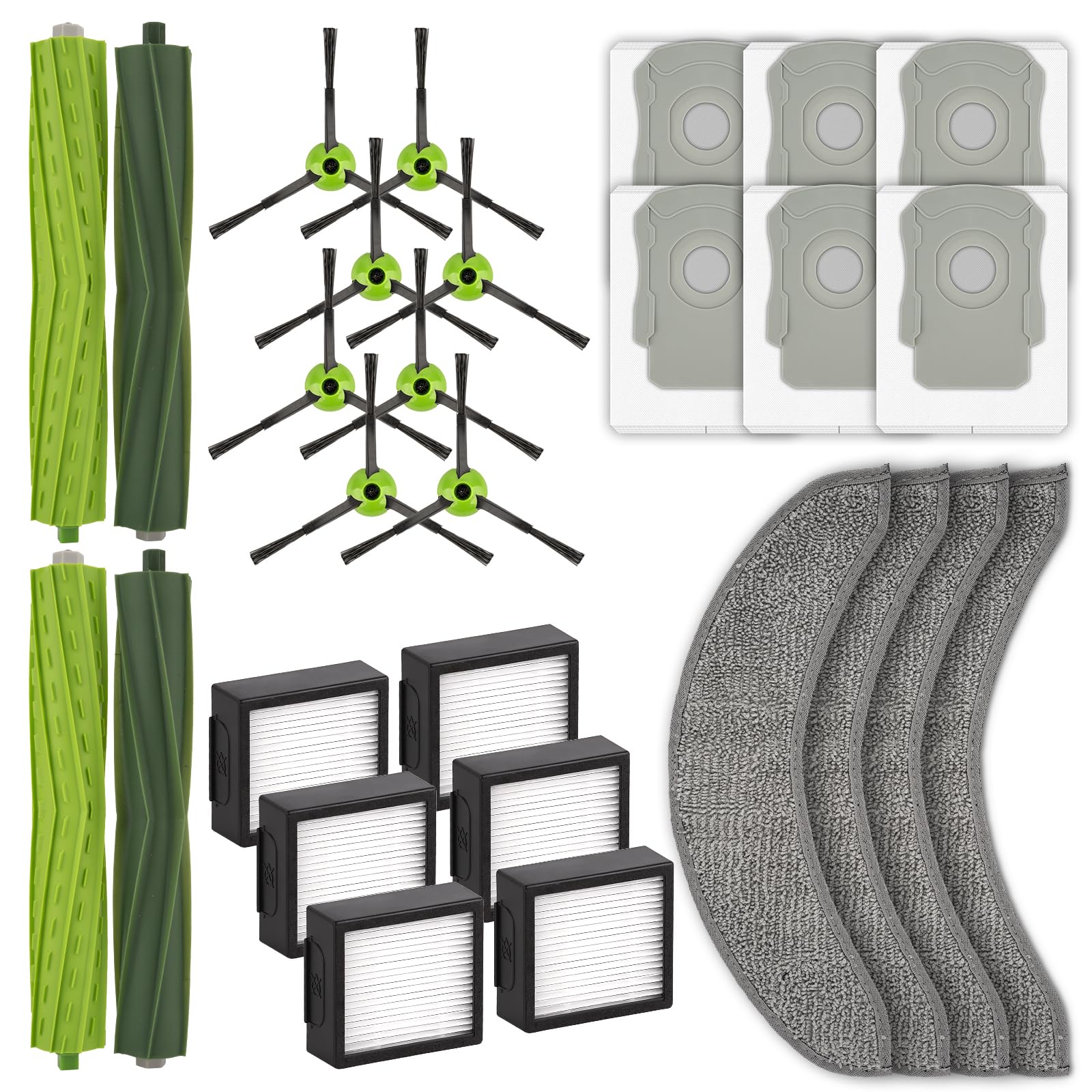 28 Piezas Repuestos para iRobot Roomba Combo j7, Combo j7+, Combo j9+ Combo 10 Max Robot Aspirador, 4 Cepillos de Rodillo, 6 Bolsas de Polvo, 4 Paños de Trapeador, 6 Filtros HEPA, 8 Cepillos Laterales
