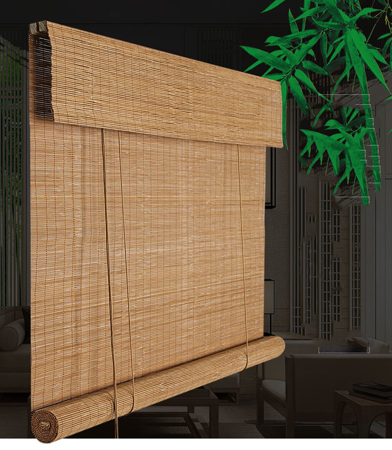 Tende a Rullo in bambù Naturale,Tende a Pacchetto,Tenda a Rullo in bambù per Esterni,Tende a Lamella Naturale tessute a Mano, per Balcone Portico Patio Home (140 * 140cm/55 * 55in)