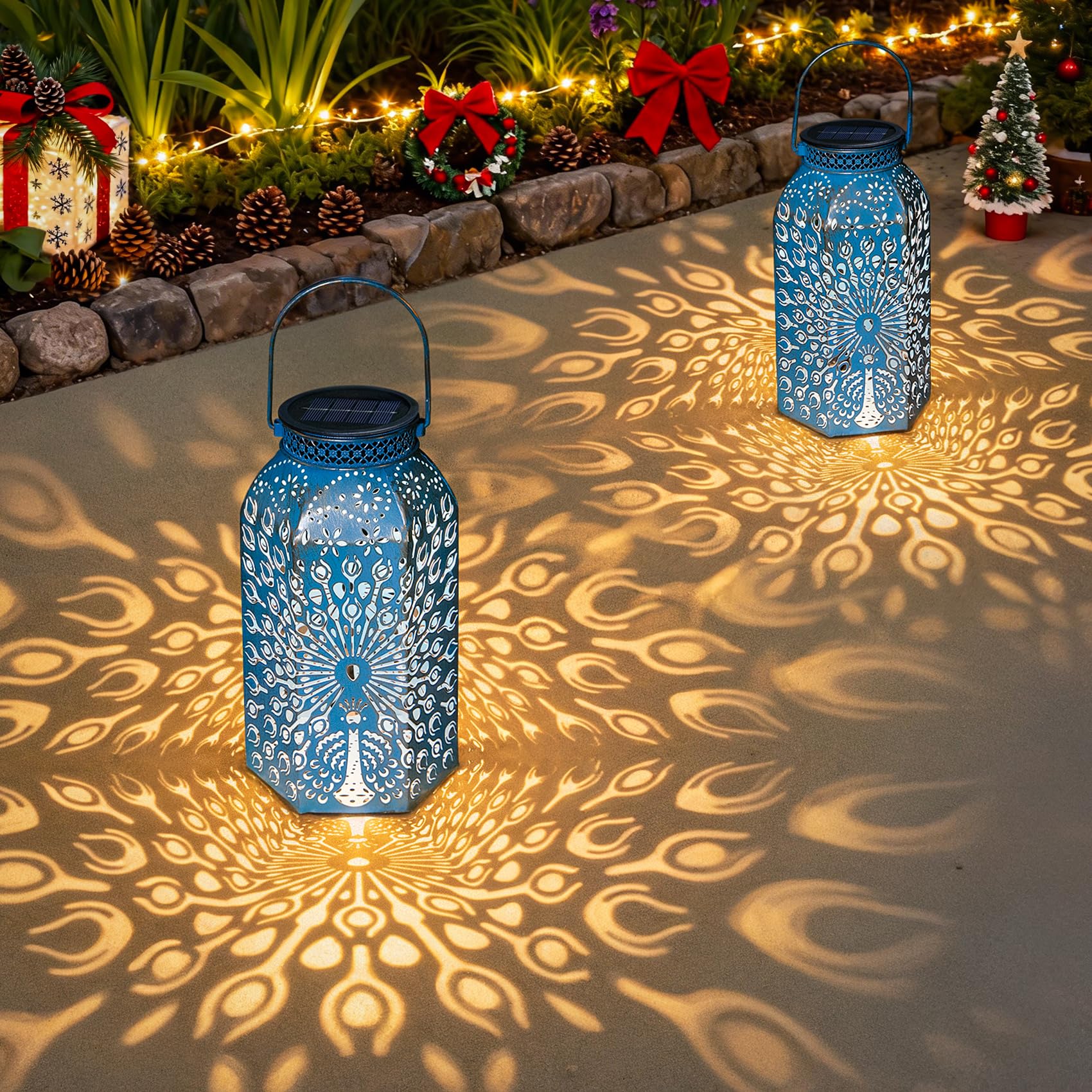 Lanterne solari per esterni, impermeabili, a forma di pavone, grandi luci da tavolo a energia solare, ideali come regalo per giardinaggio, arte del cortile, esterni, patio, compleanno, festa della