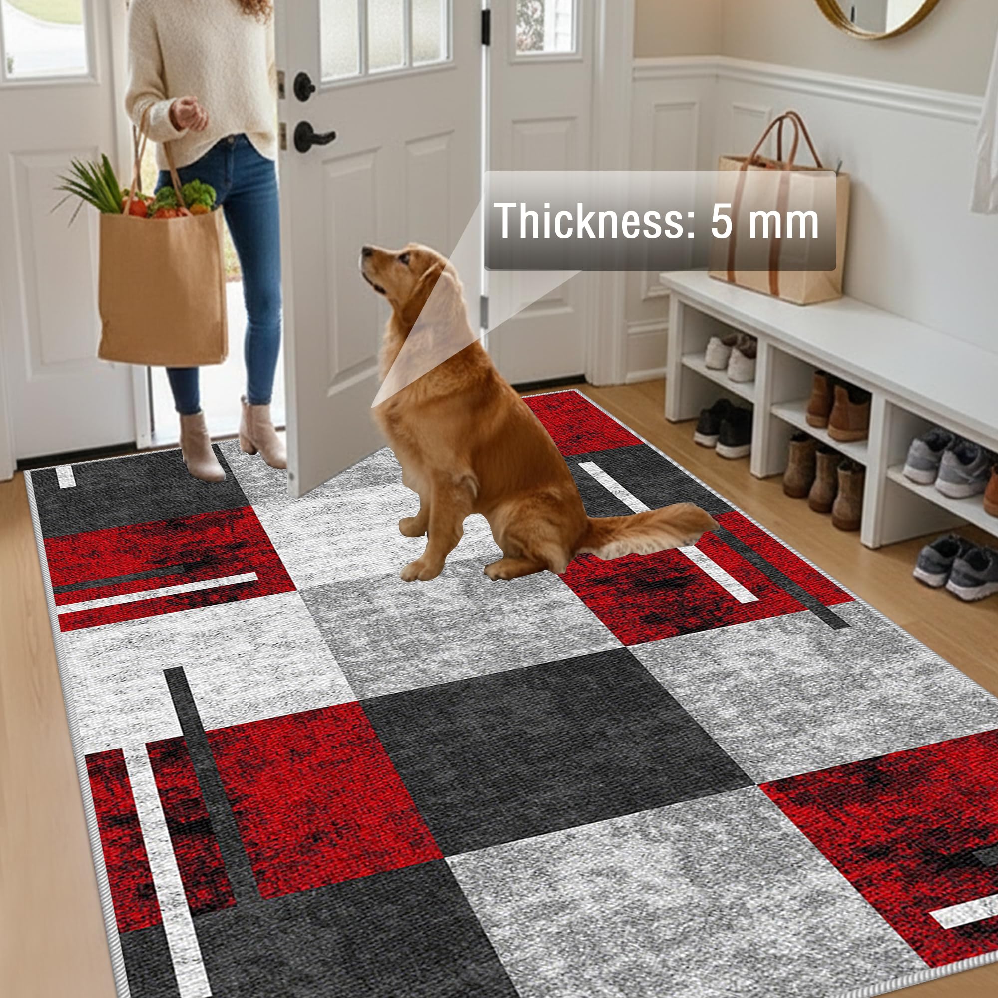 Alfombra Lavable para Dormitorio, Salón, Hall Entrada, Pasillo Antideslizante Fácil de Limpiar, Carpet tamaño: 140x150cm/55.12x59.06inch