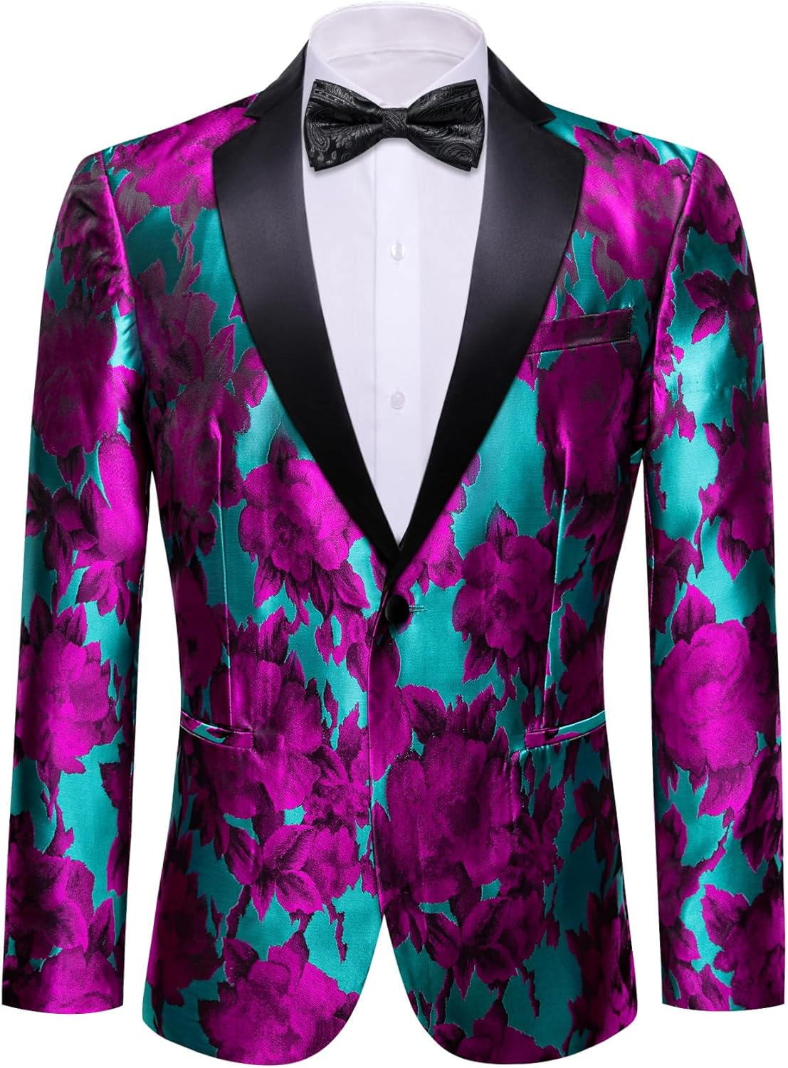 Barry.Wang Mens Flowers Blazer Suit Jacket Floral Jacquard Notched Lapel Tuxedo Casual Sport Coat Disco Prom Wedding Party