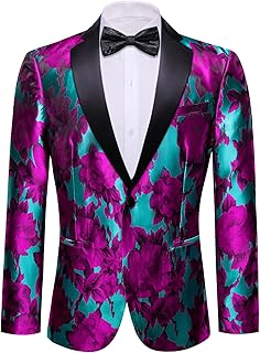 Mens Flowers Blazer Suit Jacket Floral Jacquard Notched Lapel Tuxedo Cas...