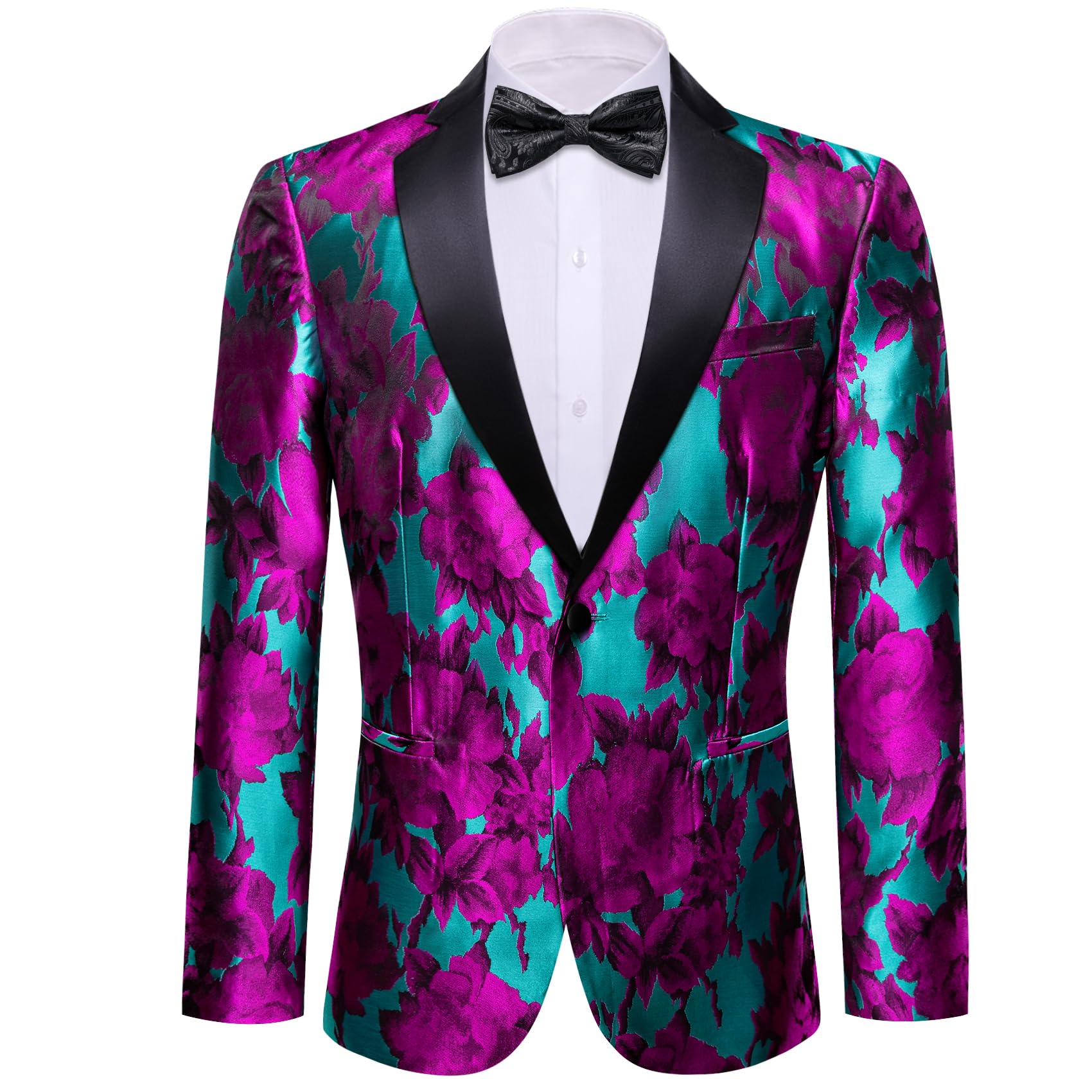 Barry.Wang Mens Floral Blazer Suit Jacket Notched Lapel Casual Sport Coat
