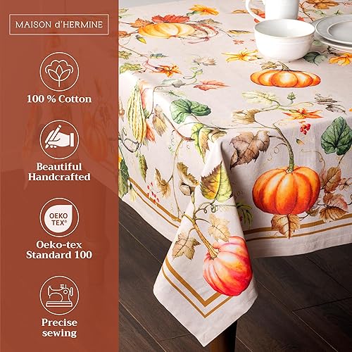 Miniatura 2 de Maison d' Hermine Mantel 100% algodón para mesas cuadradas de cocina, comedor, fiestas, bodas, Acción de GraciasNavidad (54 x 54 pulgadas),