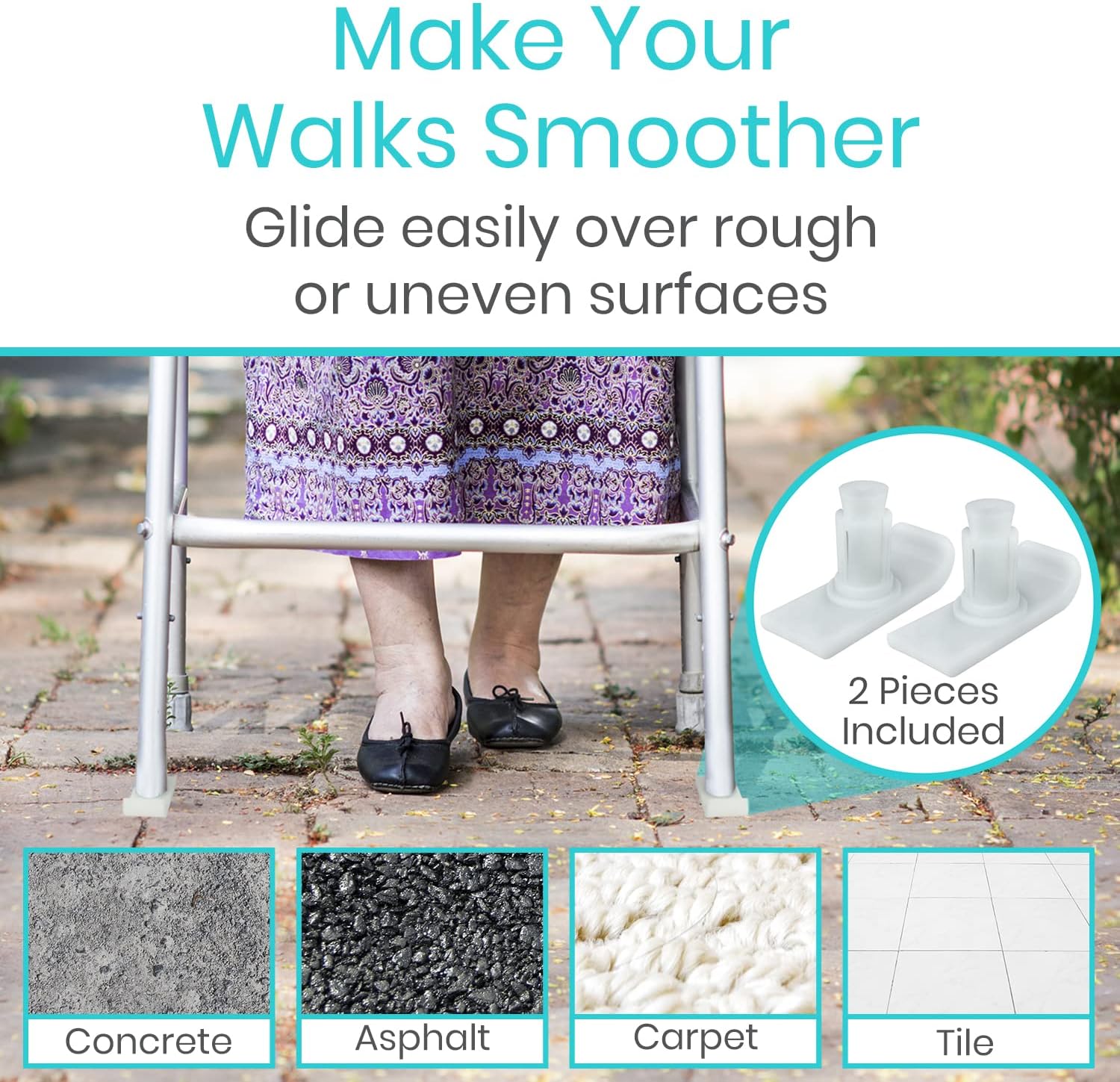 Vive Walker Ski Glides - Universal Fit, Heavy Duty Tennis Ball Slide Accessories for Seniors - Medical Walker Slider - Rubber Coaster Sock Covers - Durable Replacement Caps - Easy to Install : Health & Household