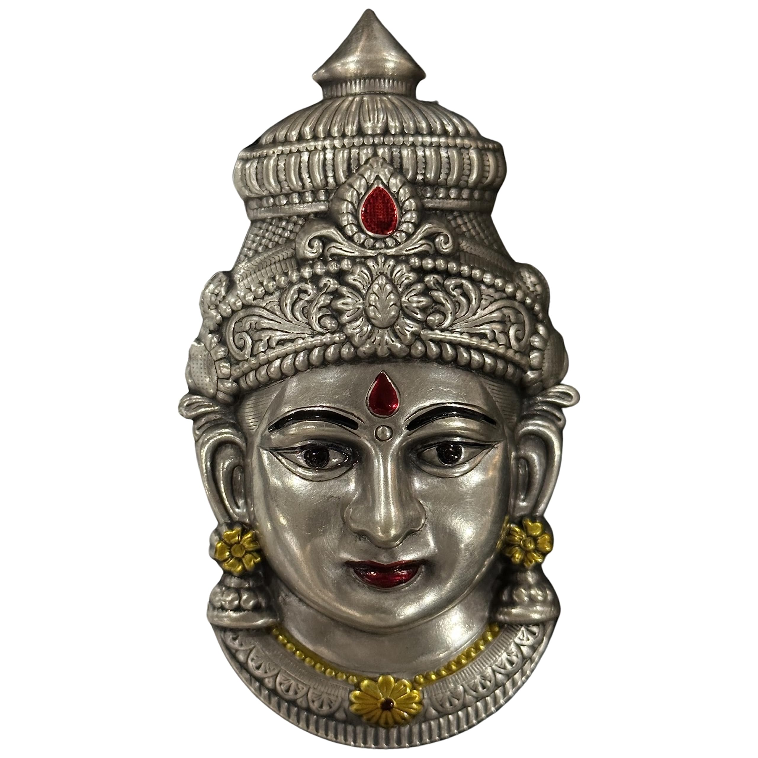 925 Sterling Silver Lakshmi/VaraLakshmi/Ammavaru Face (Figurine #03) (4.5-inch Varalakshmi Face, Silver)