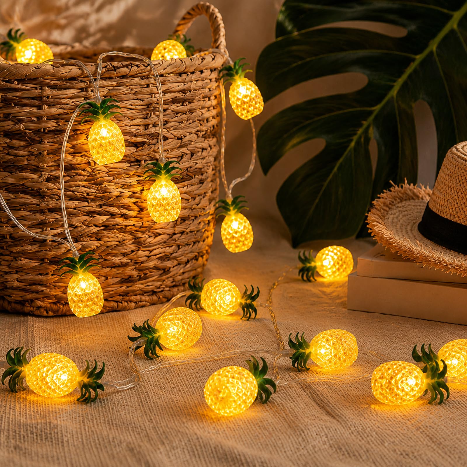 Auzlya Pineapple Fairy Lights, 3 m 20 LED Hawaiian Summer Fairy Lights, Battery Operated, Tropical Summer Fairy Lights, Warm White, Hawaiian Fairy Lights for Hawaiian Parties, Summer Parties, Beach — image 1