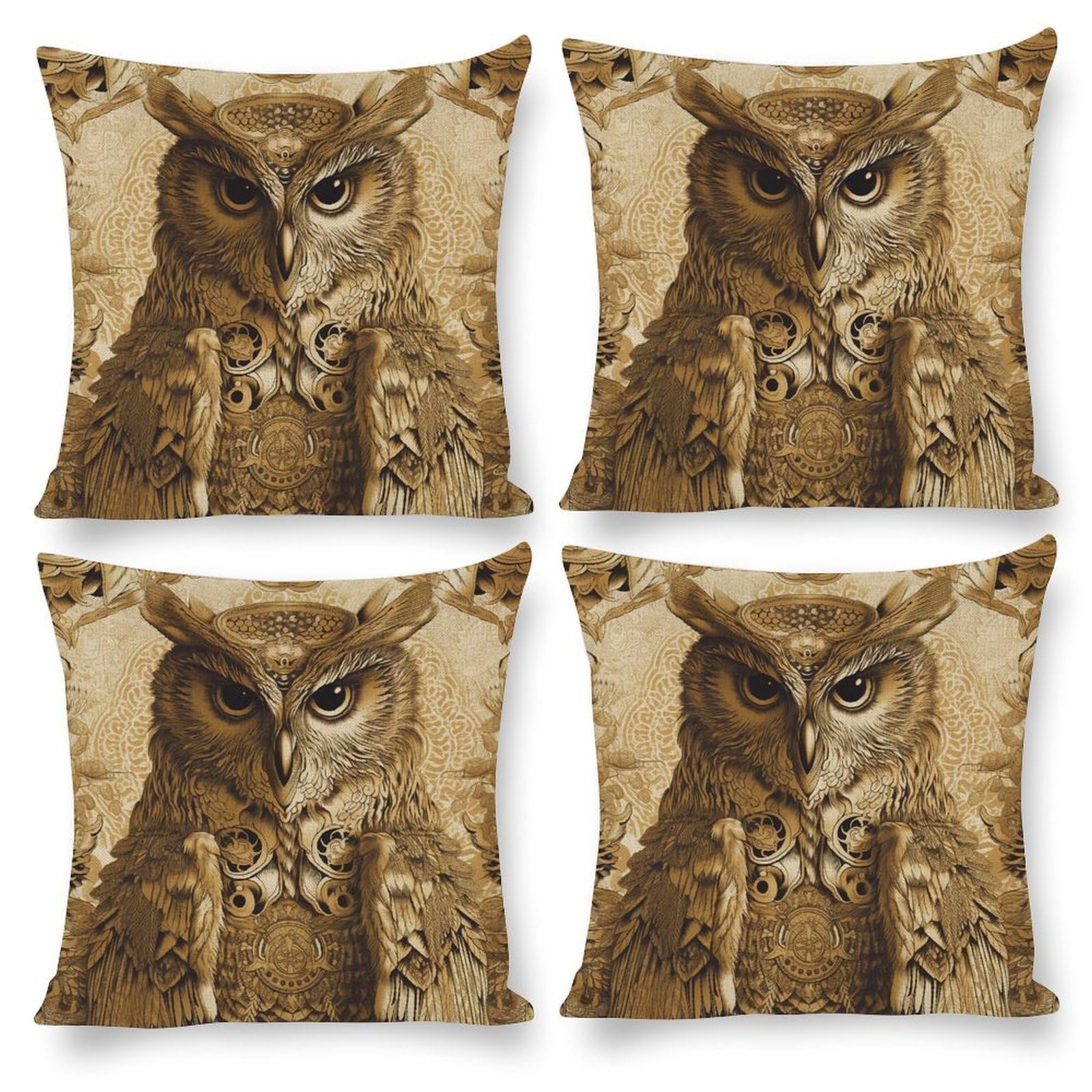 Housse de coussin motif hibou finitions haut de gamme fermeture éclair
