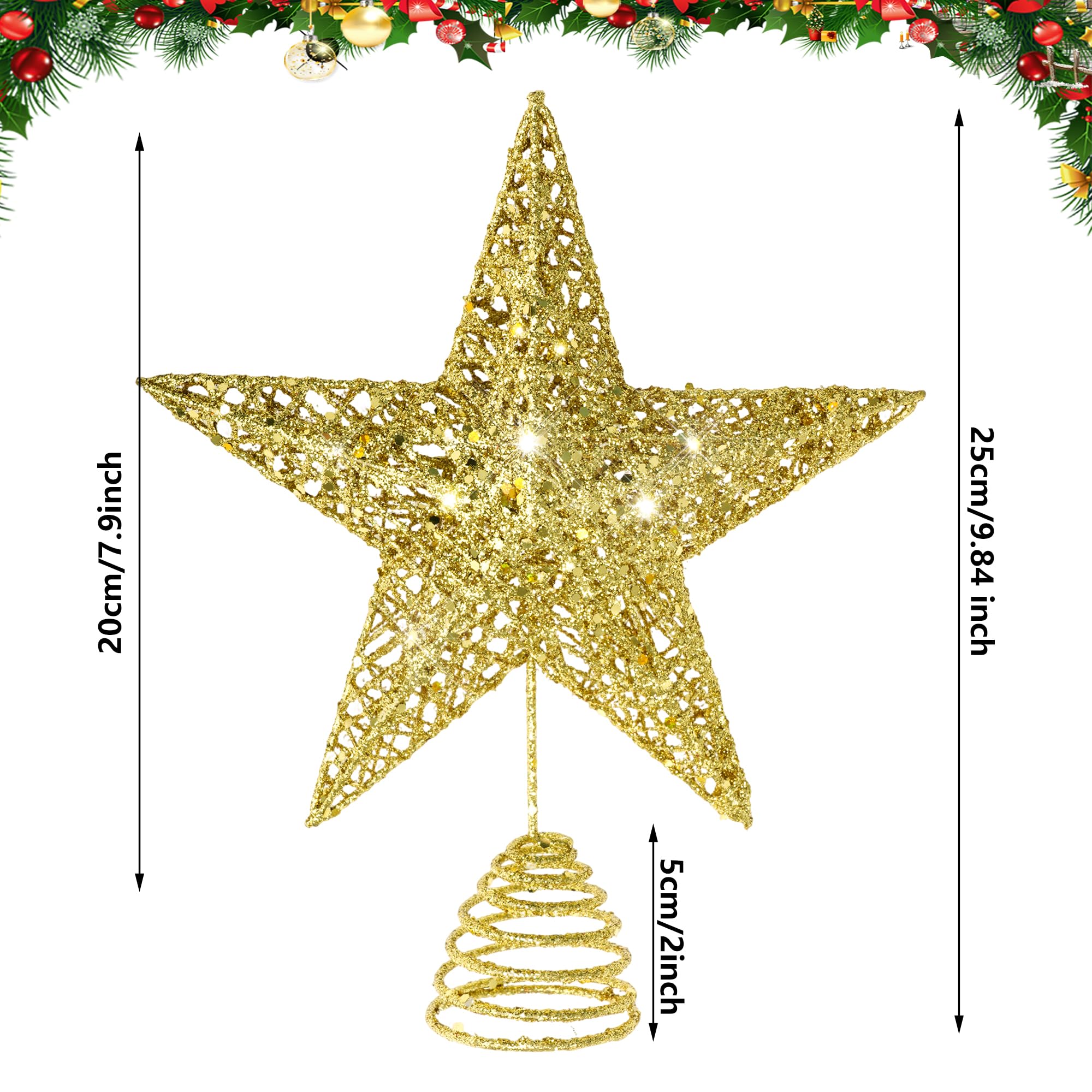 Glitzernde Weihnachtsbaumspitze, hohler Draht, Stern, Weihnachtsbaumspitze, Ornament (Gold)
