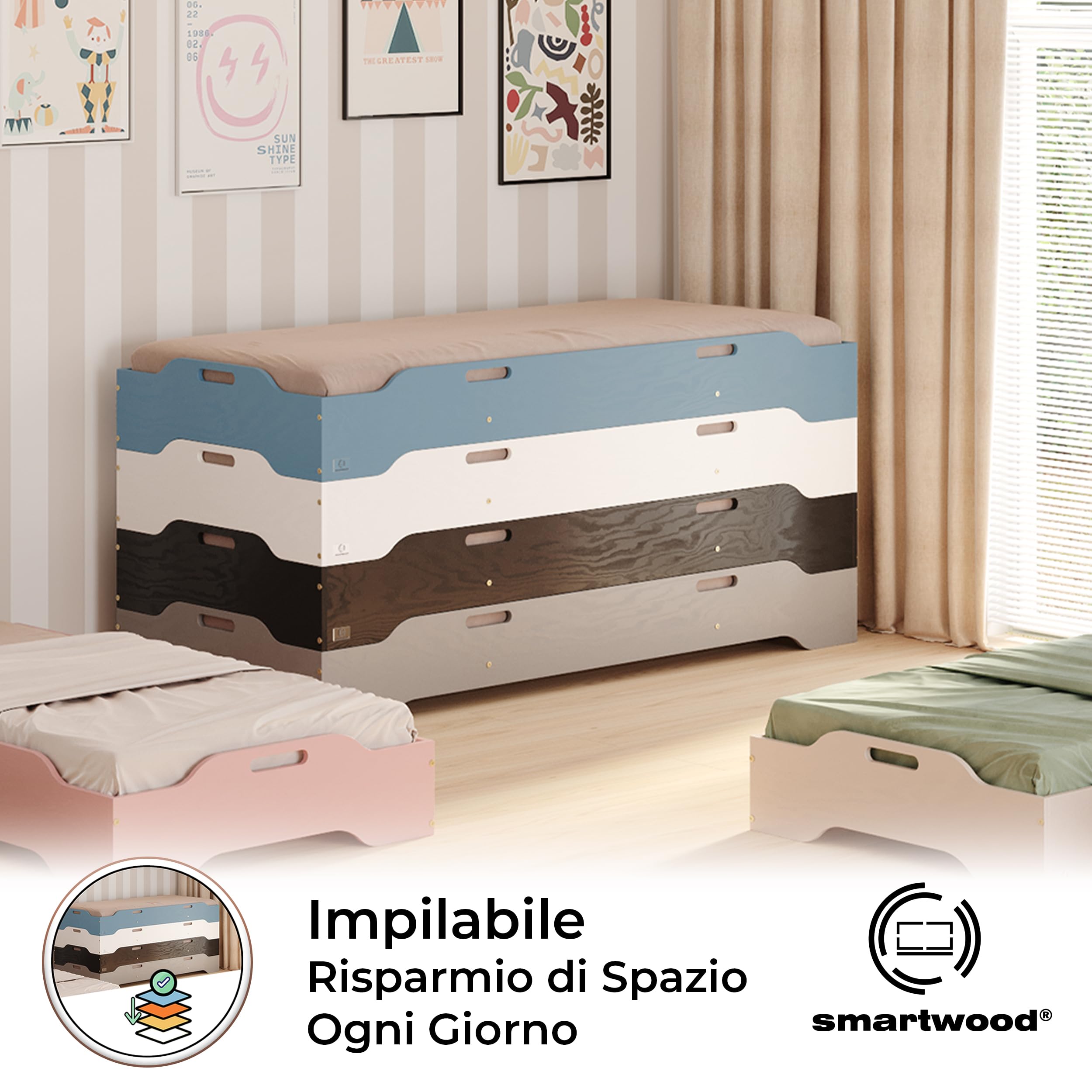 Letto Singolo Smartwood TILA 7 | 60x120 Cm Con Rete A Doghe, Legno Naturale - Foto 6