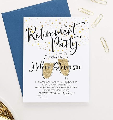Miniatura 2 de Modern Retirement Party Invitation, Gold Glitter Retirement Party Invites, Your choice of Quantity and Envelope Color