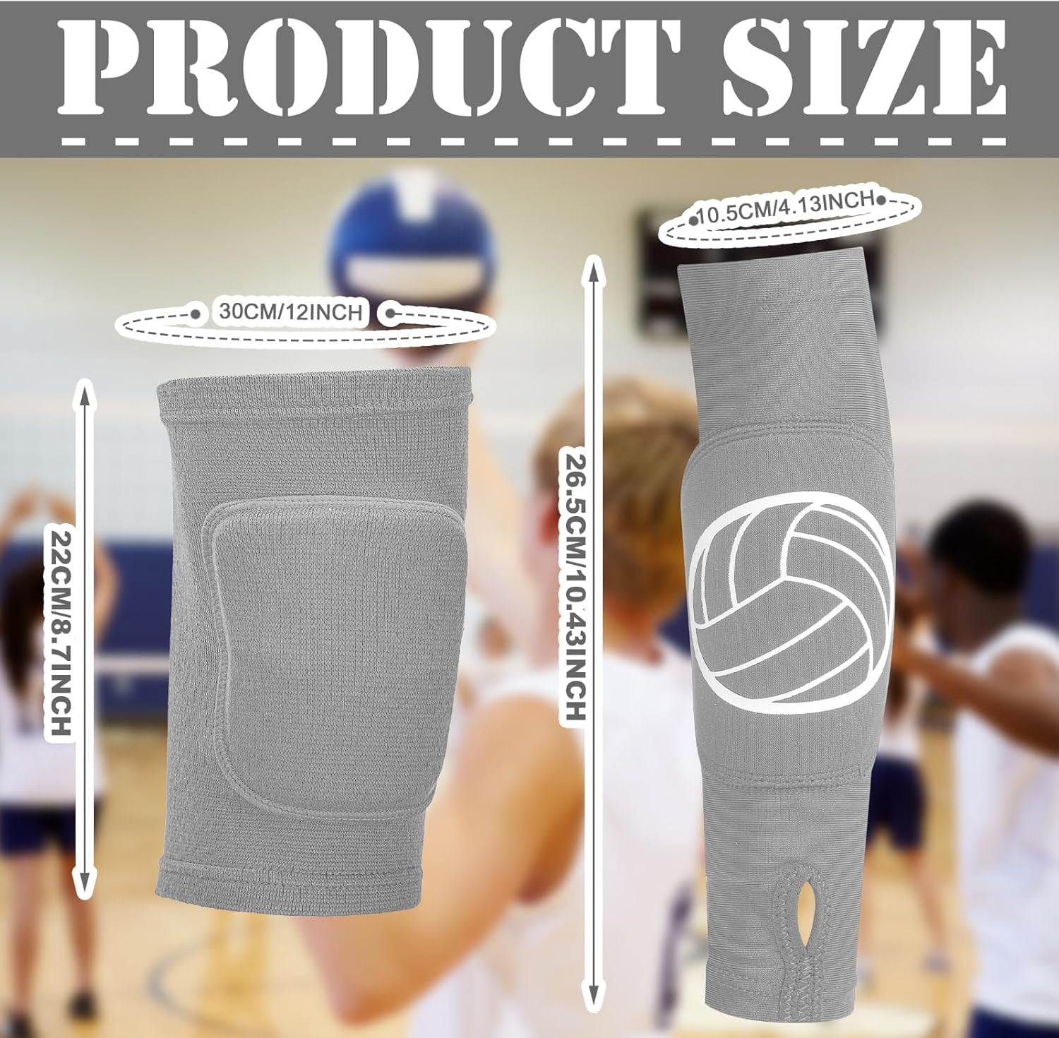 Sosation 2 Set Volleyball Knee Pads and Volleyball Arm Sleeves with Protection Pad Compression Forearm Wrist Guard with Thumb Hole Soft Breathable for Hitting Passing