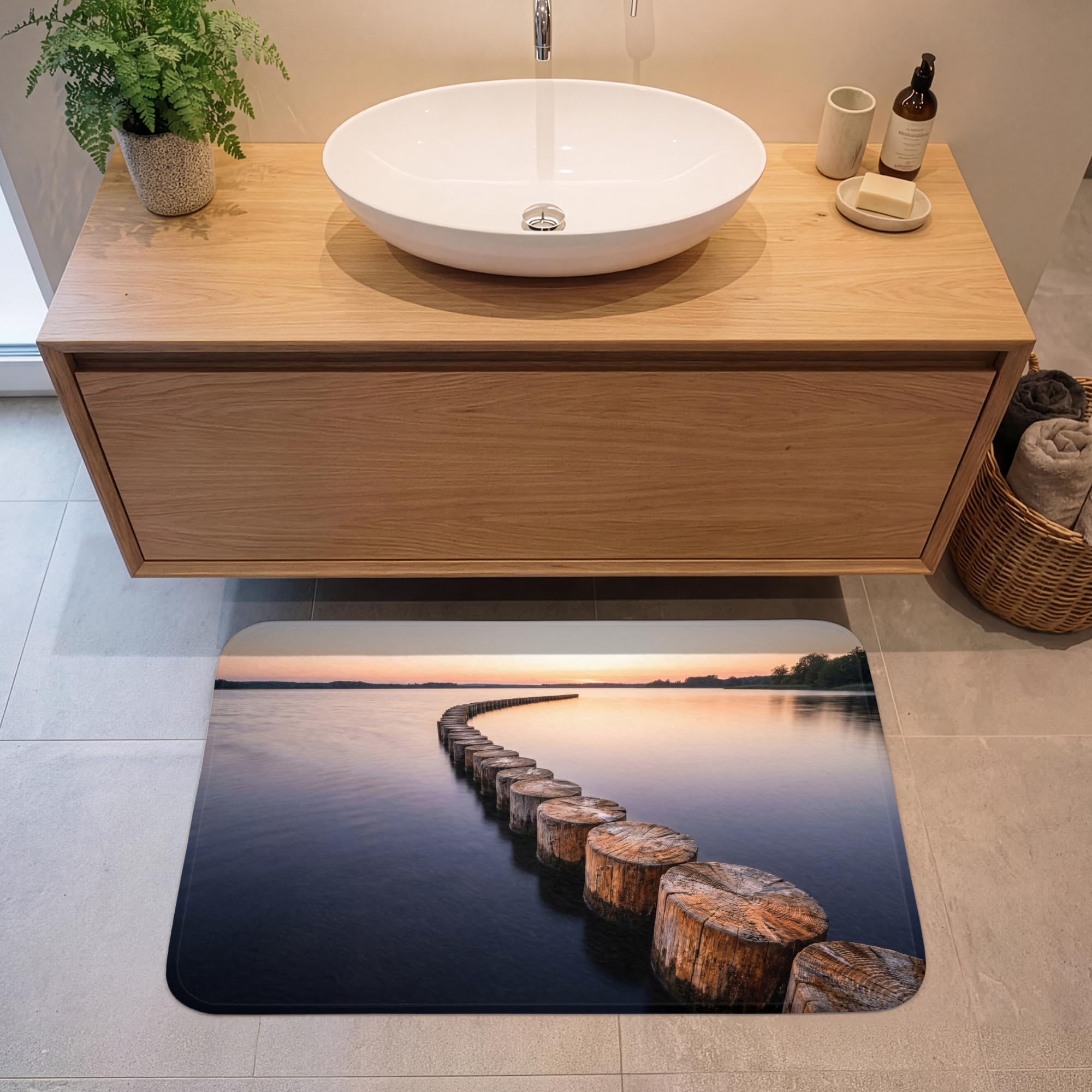 Alfombra Baño Rectangular 90x60 cm Decoracion Bathroom Mat Non Slip Shower Lavable Antideslizante Alfombrilla Tapete Banheiro Madera - Postes - Agua