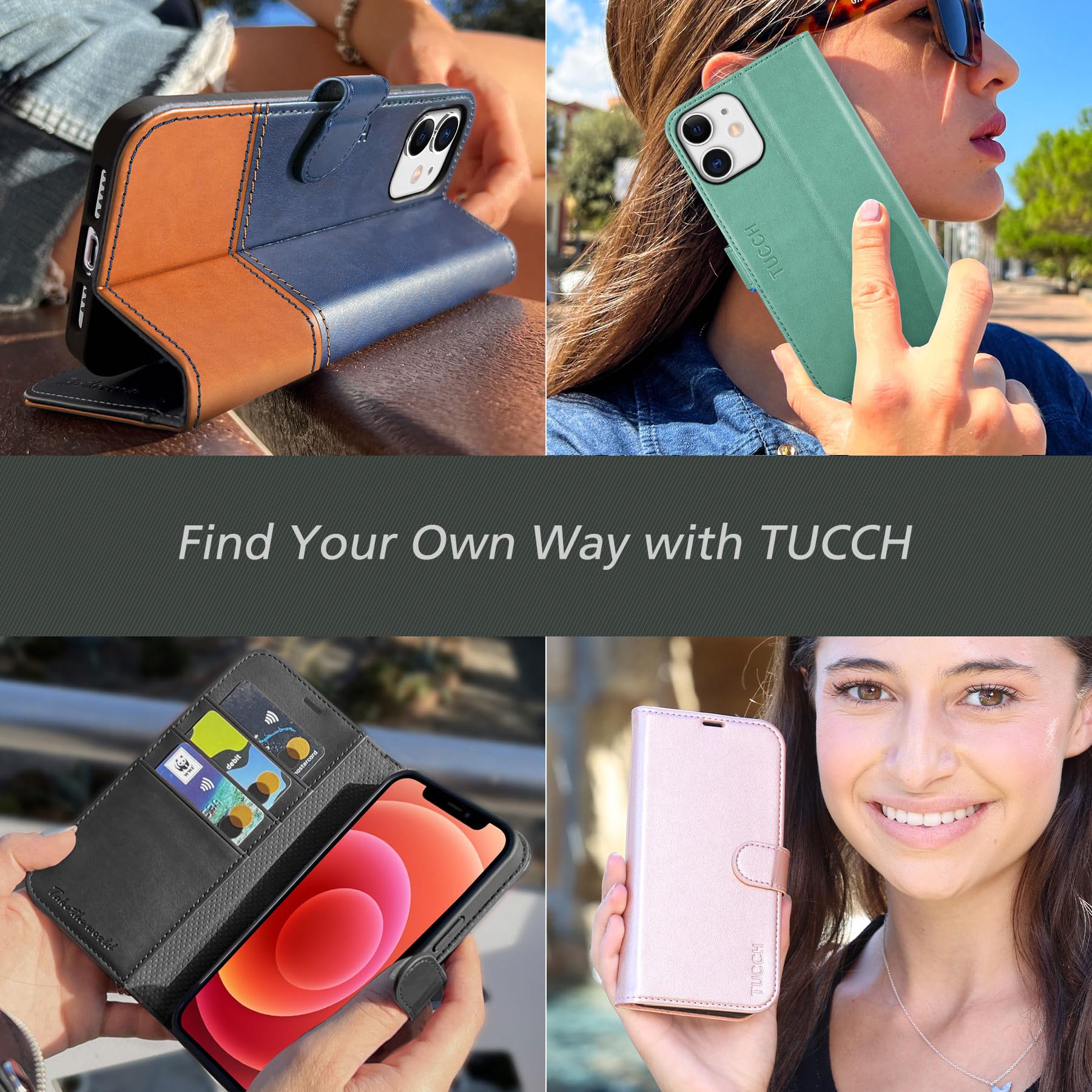 TUCCH Custodia per iPhone 12/12 Pro Cover Antiurto Pelle Sintetica Portafoglio Magnetica Flip con Chiusura RFID Blocco Tasca Carte Portacellulare Compatibile con iPhone 12/12 Pro (6,1" 2020), Nero
