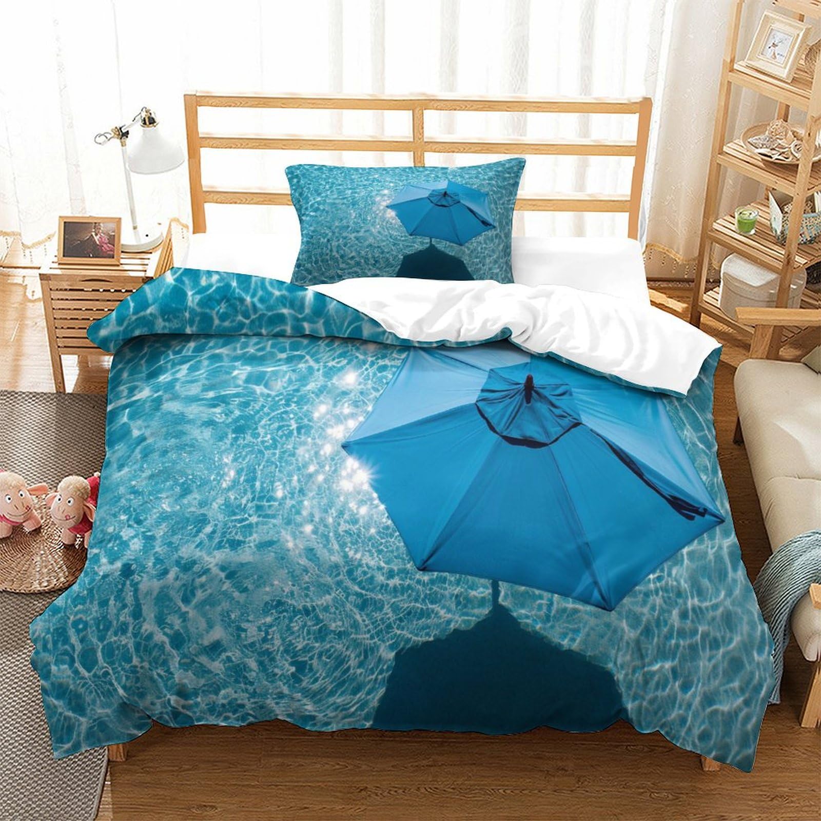 P1s9u7w5y Water Ripple-7 Refreshing Pool 3D Printed Duvet Cover Set 3Pcs Microfiber Water Scene Bedding Set Single（135X200cm）