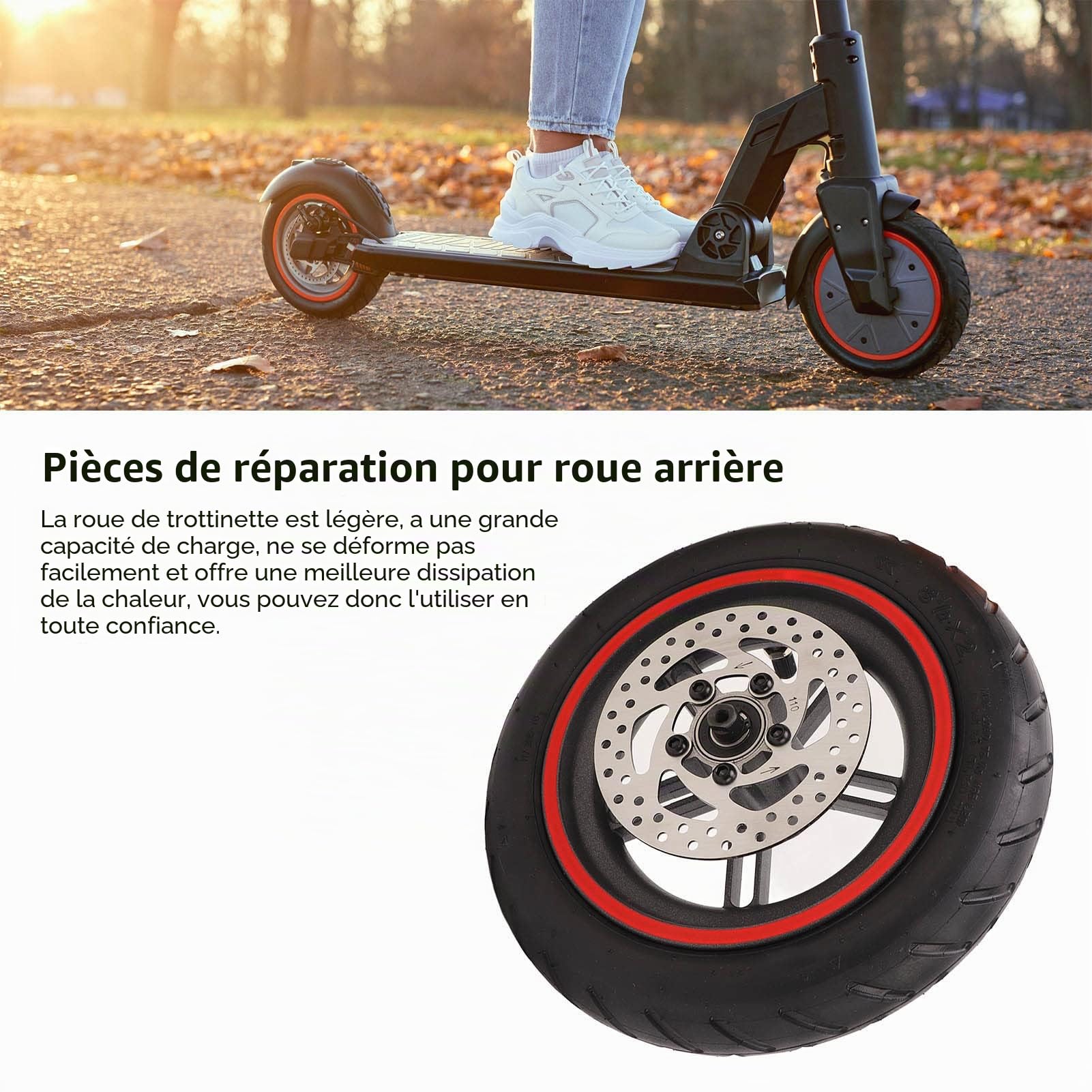 Ensemble de Roue Arrière de Scooter électrique, Pneu de Roue en Caoutchouc avec Frein à Disque de 110 Mm pour M365 1S