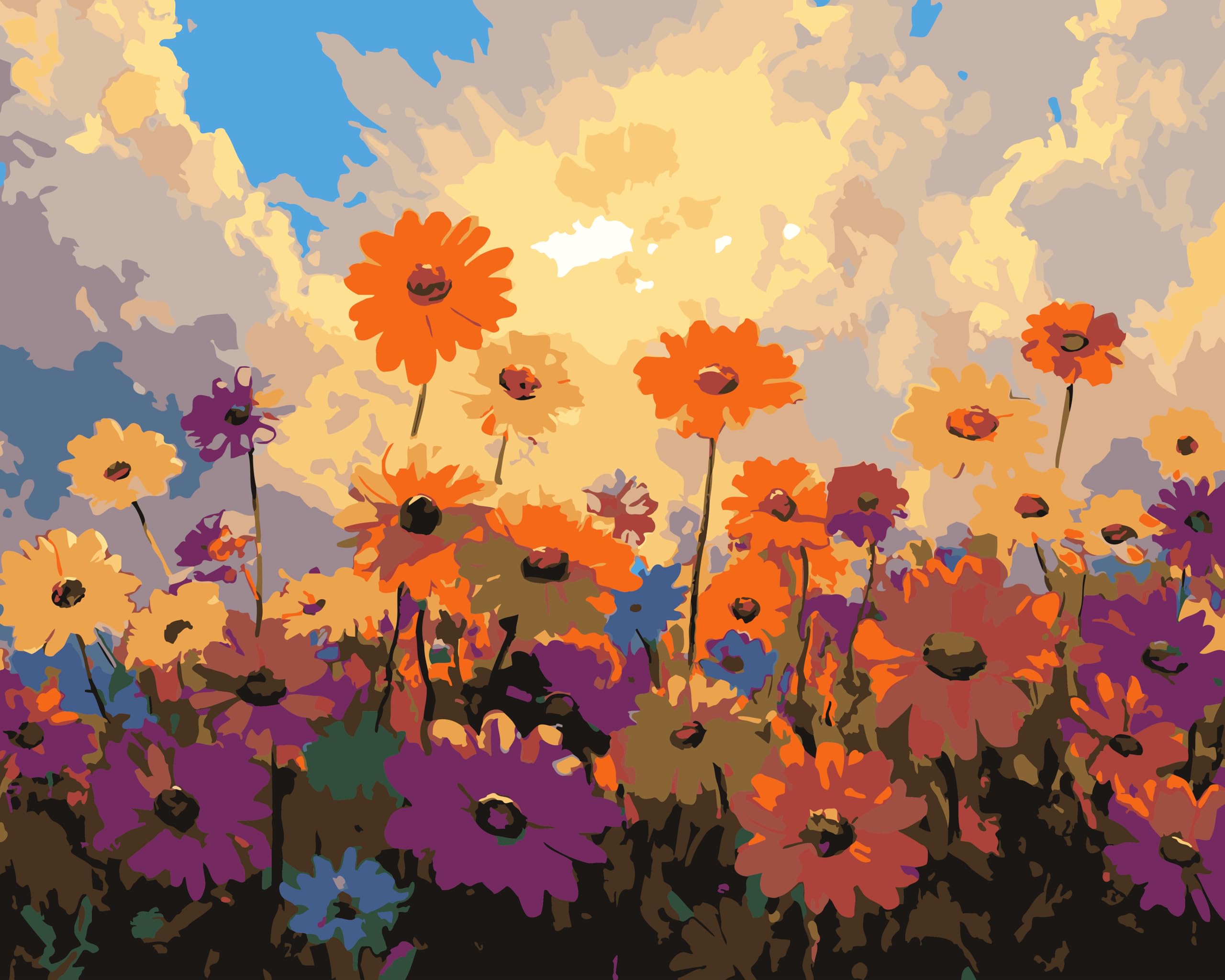 CaptainCrafts Paint by Numbers for Adults, Paint by Numbers DIY Oil Painting Linen Canvas 16x20 Inch Wall Art House Decor Gifts (Frameless, Beautiful Flowers Fields)