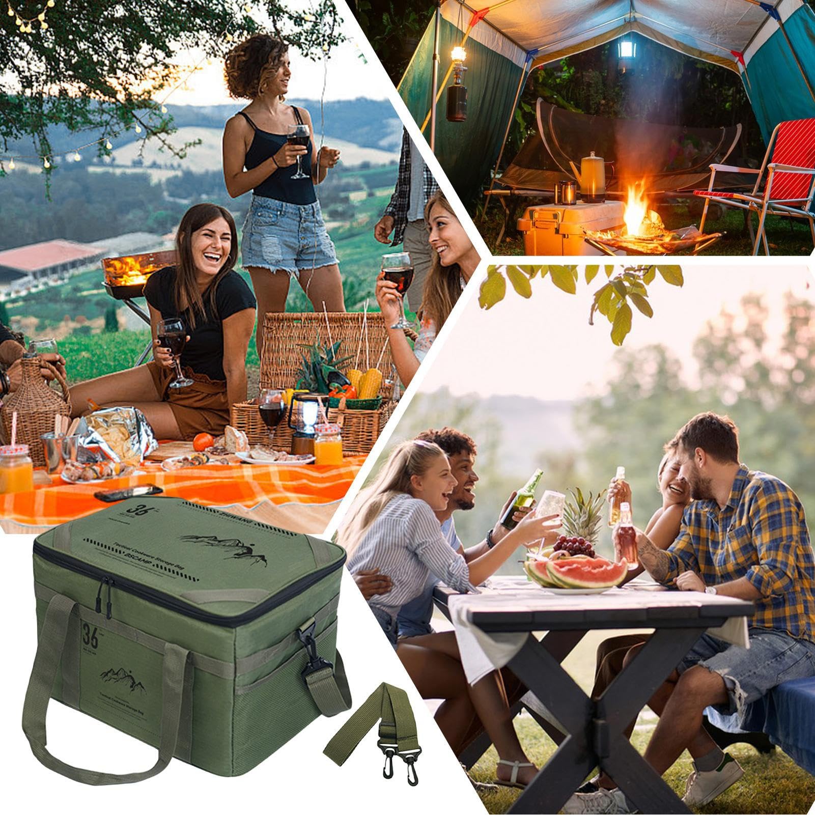 Sacs de camping, organisateur d'ustensiles de cuisine, accessoires de voyage, sac de camping de table, pochette de rangement de grande capacité pour les amateurs de plein air, aventures de plage, 42 x