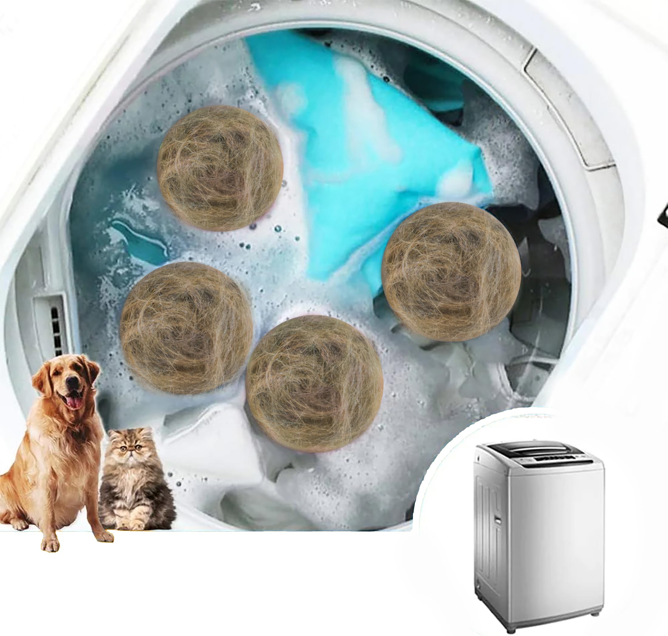 Fyndors Pet Hair Remover For Laundry, 4 Pack Laundry Hair Catcher Washing Machine Lint Remover Reusable - Pet Fur Laundry Catcher Hair Remover For Laundry Clothes Bedding (4)