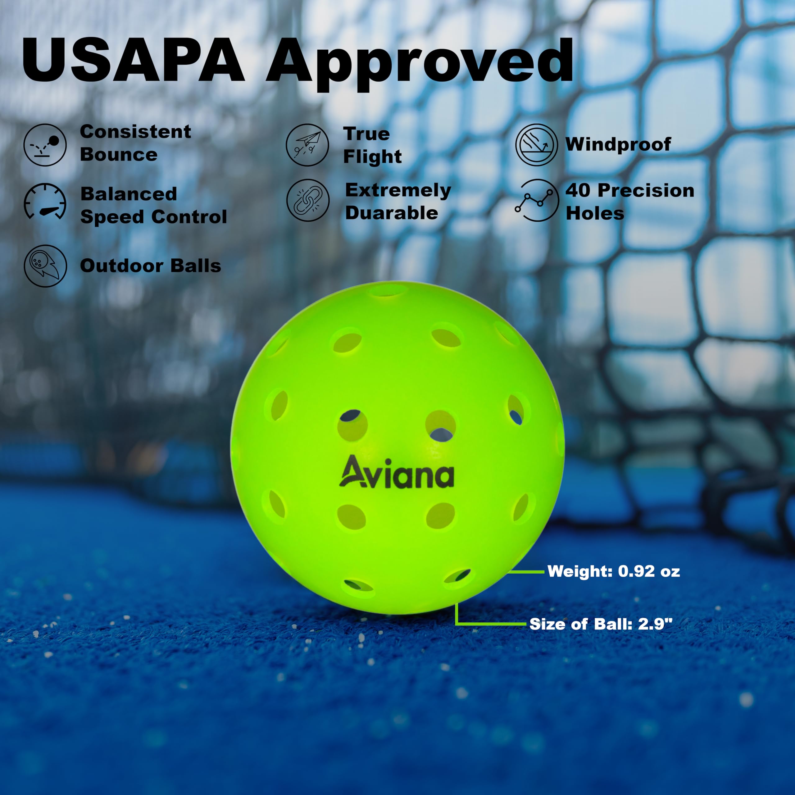 Palline da pickleball a 40 fori, palline da pickleball per esterni, confezione da 3/6 e 12 confezioni da torneo e da competizione, rimbalzo costante, adatte per tutte le competizioni, neon