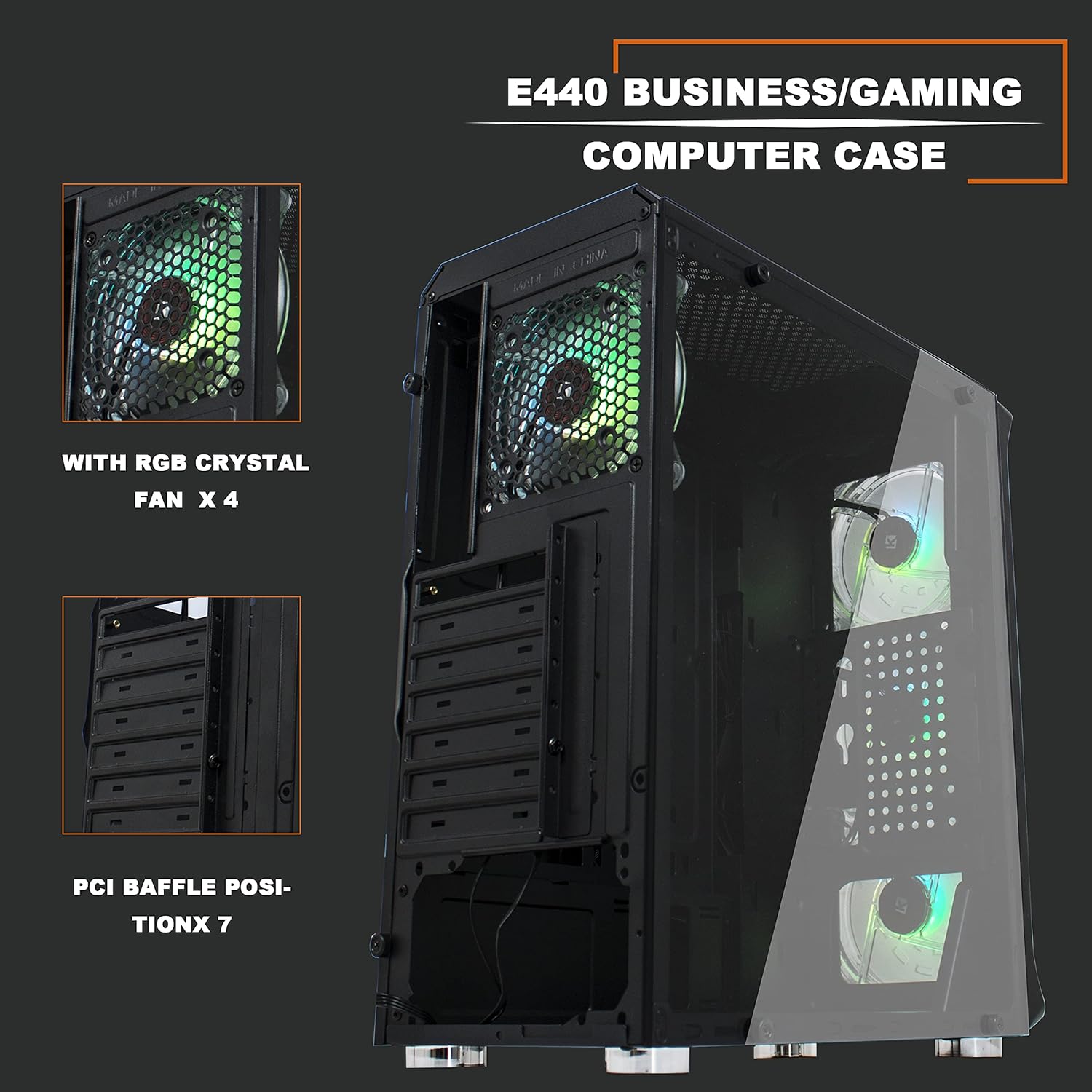 KEDIERS PC Case internal structure with PCI baffle positions and rear fan