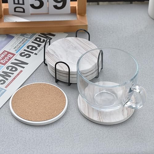 Miniatura 7 de 6 posavasos con soporte, posavasos de cerámica estilo mármol, juego de posavasos absorbentes adecuados para tipos de tazas, posavasos de estilo