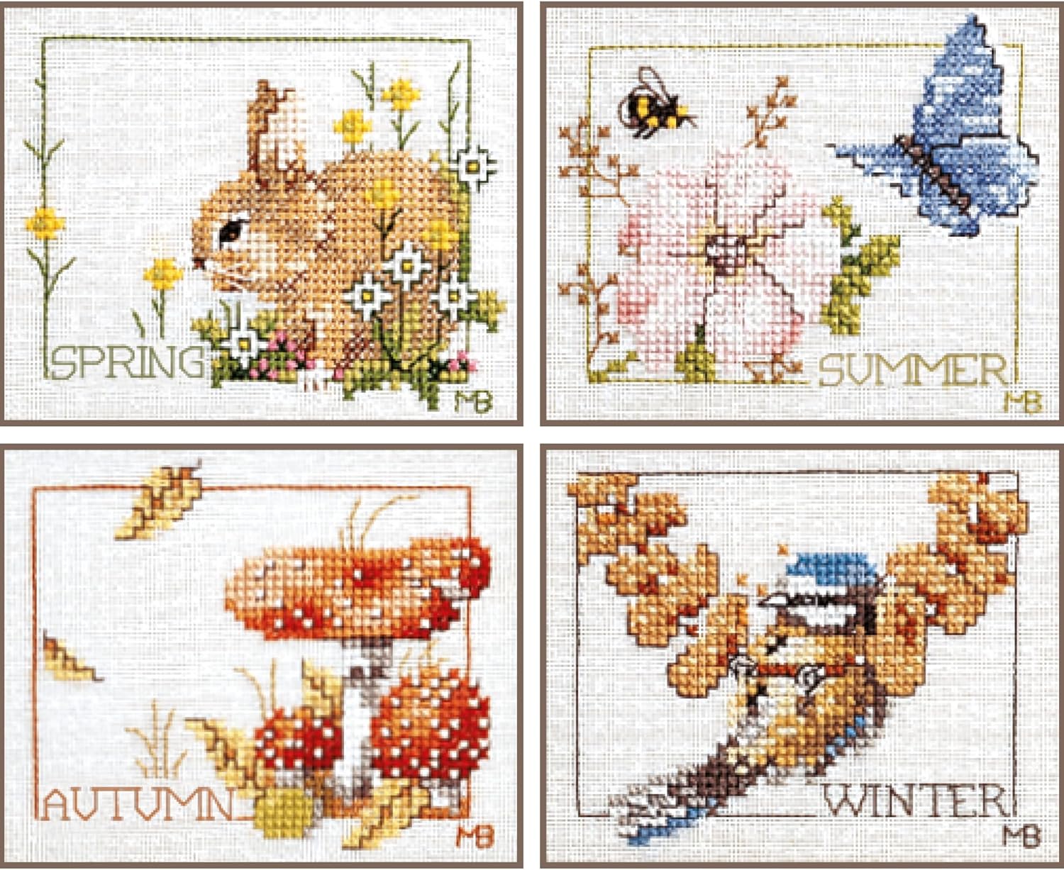 Lanarte Vervaco PN-0007953 | Four Seasons Set of 4 Counted Cross Stitch Kit | 8 x 10cm
