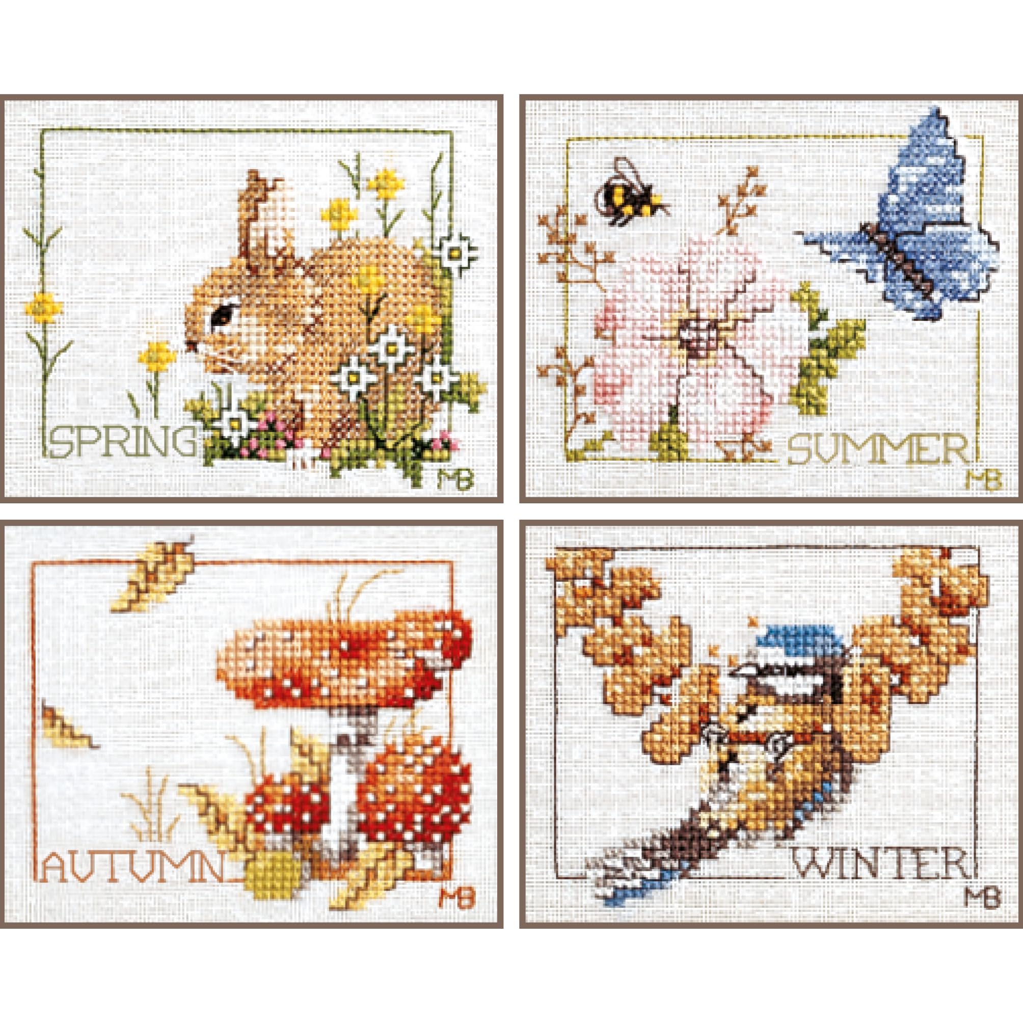 Lanarte Cross Stitch Kit - Four Seasons, Bird, Rabbit, Butterfly and Toadstool
