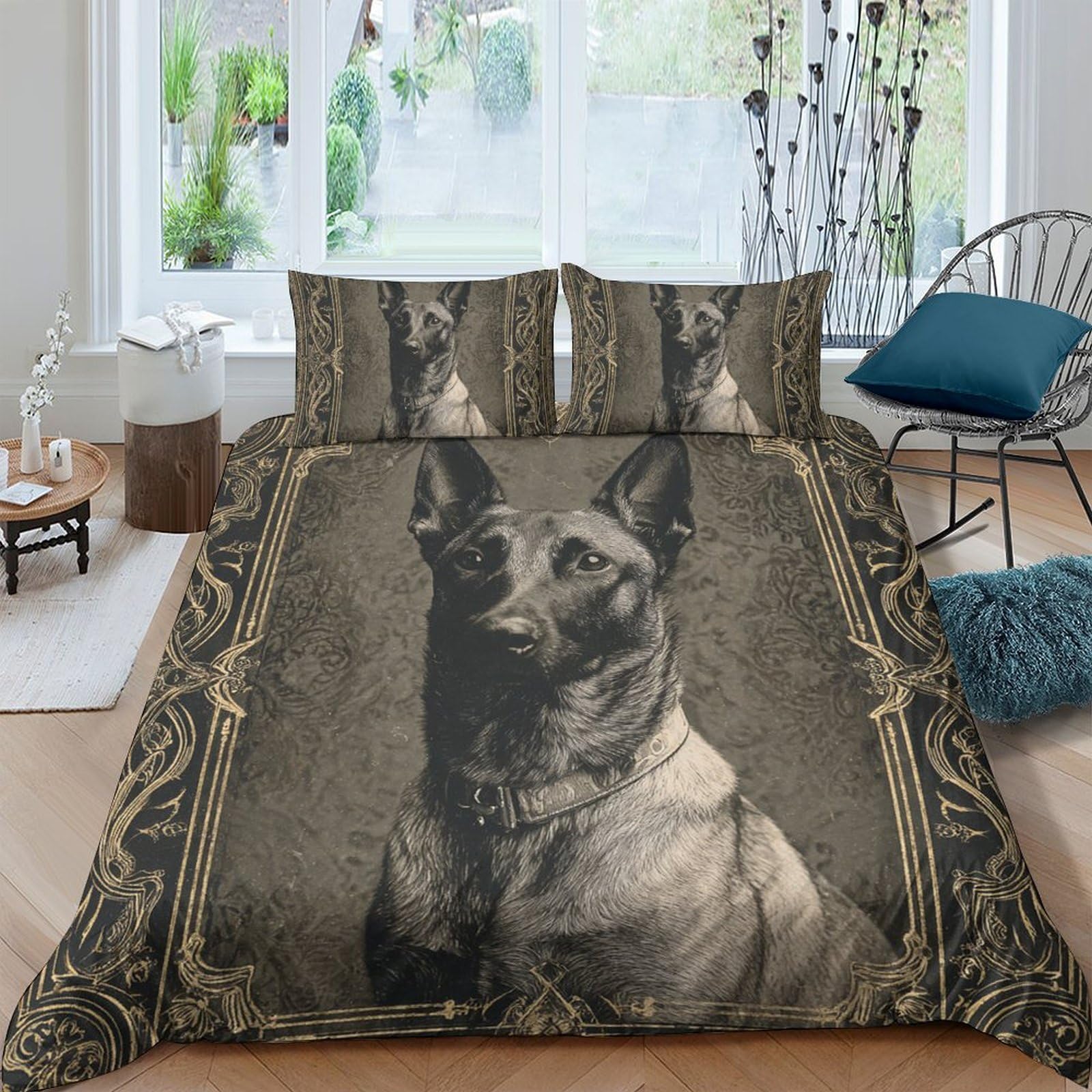 Ctjqhvkz Style-7 3D Printed Vintage German Shepherd Fitted Sheet Microfiber Non-Slip Bed Cover For Bedroom Dorm Decor Single（135X200cm）