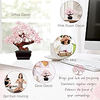 Vista 5 de Parma77 Feng Shui Natural Rose Pink Quartz Crystal Money Tree, Healing Crystal Trees Bonsai Style Decoration for Wealth and Luck for Home Decor