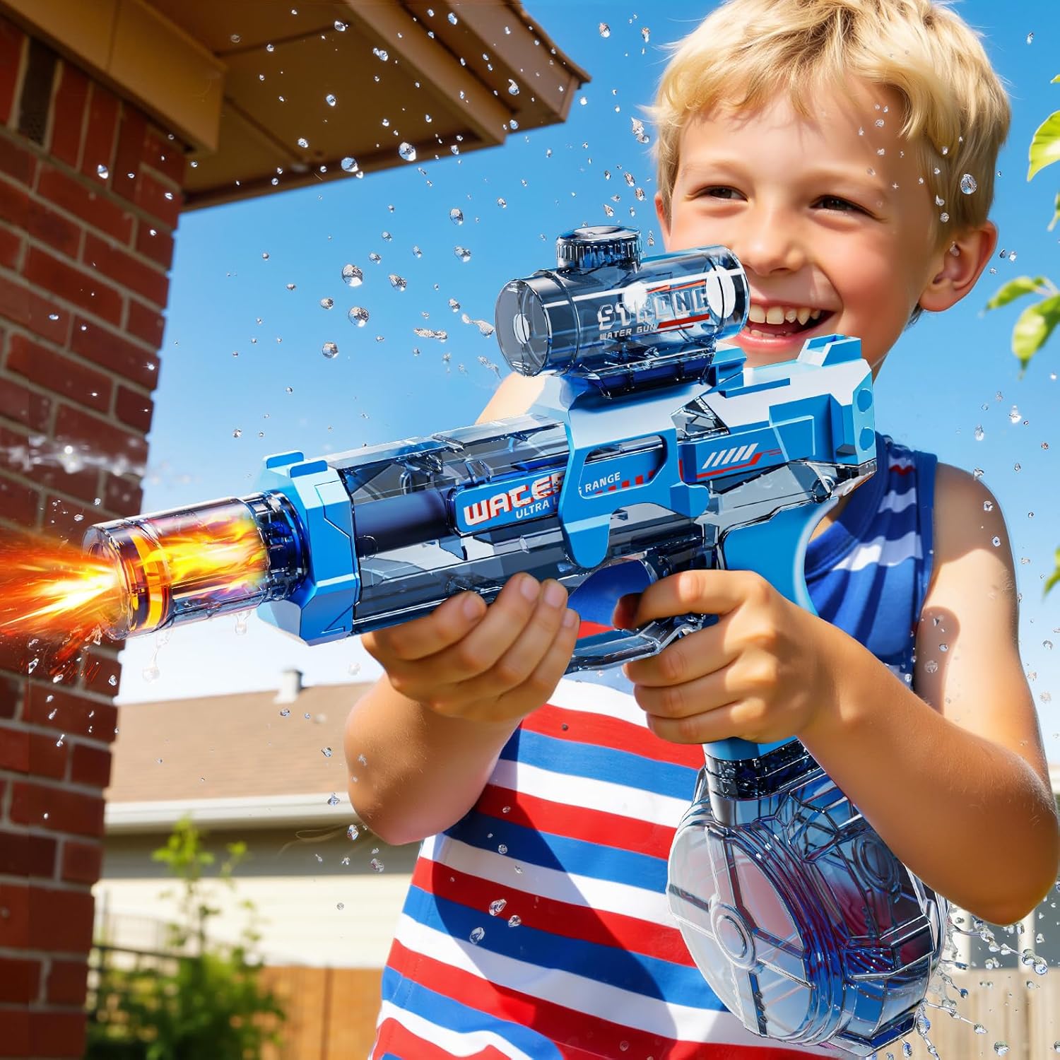 Electrical Water Squirt Toys for Kids Aged 8 9 10 11 12, Light Up Automatic Squirter Toy with Sound, Outdoor Activity Water Soaker Toys, Beach Party Pool Game Playset for Boys Girls (Blue)