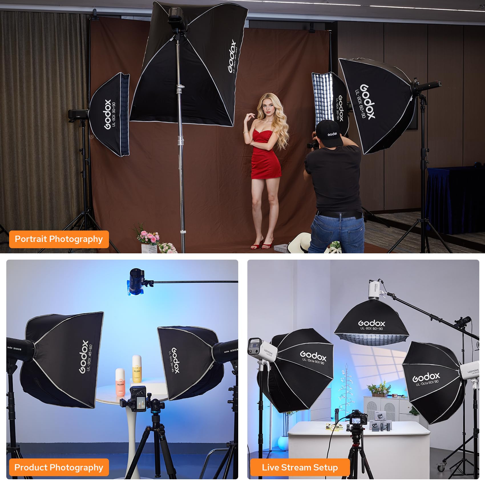 Godox UL-Box Octa-90 Octagonal Paraguas Softbox, 90 cm 35.43 Pulgadas Caja Suave de liberación rápida con Rejilla, Softbox Plegable con Soporte Bowens para luz SL60W MS200-V MS300-V DP400III-V
