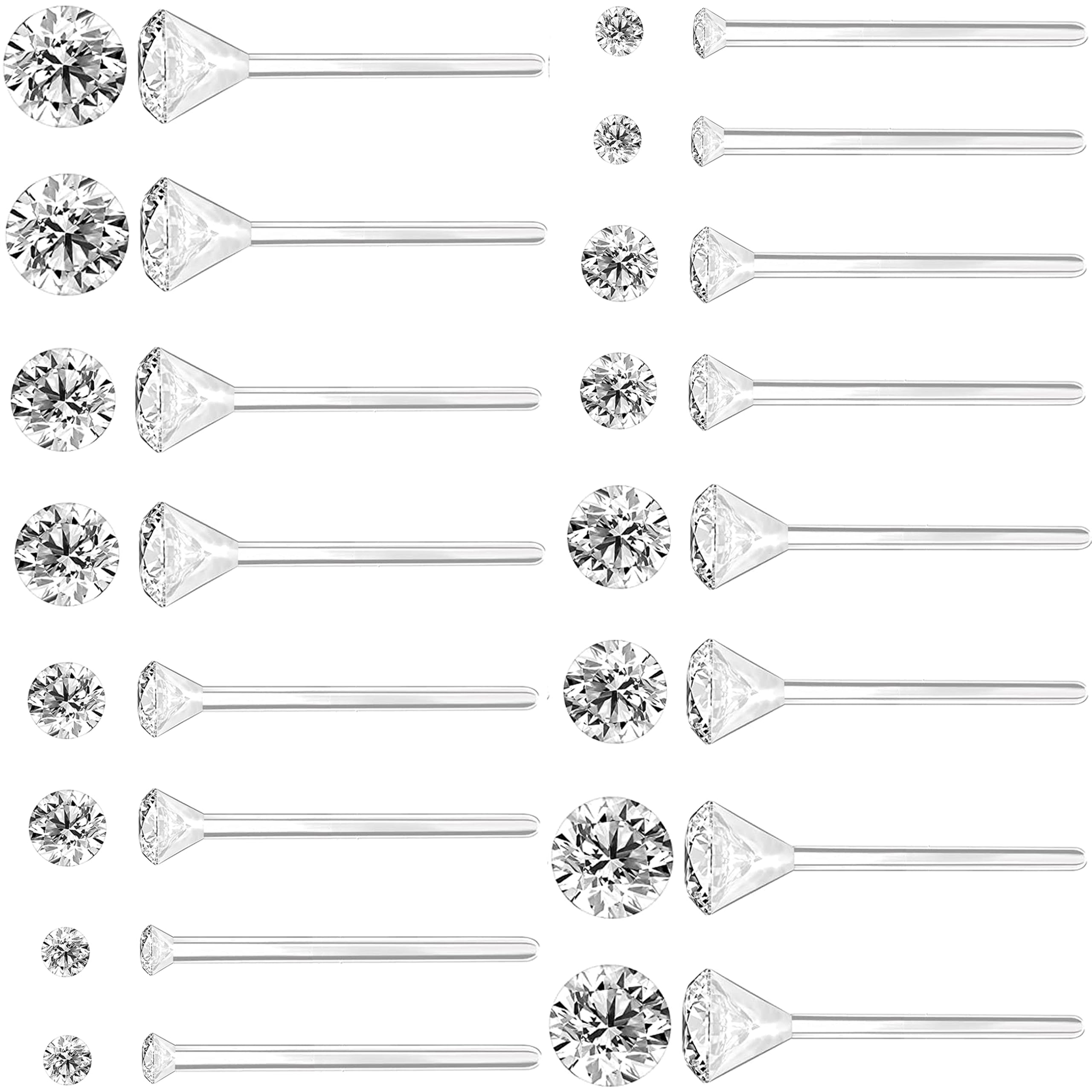 Anti Allergy Hypoallergenic Plastic Stud Earrings Set, 8 Pairs with Silicone Backs, 2-5mm Cubic Zirconia for Sensitive Ears