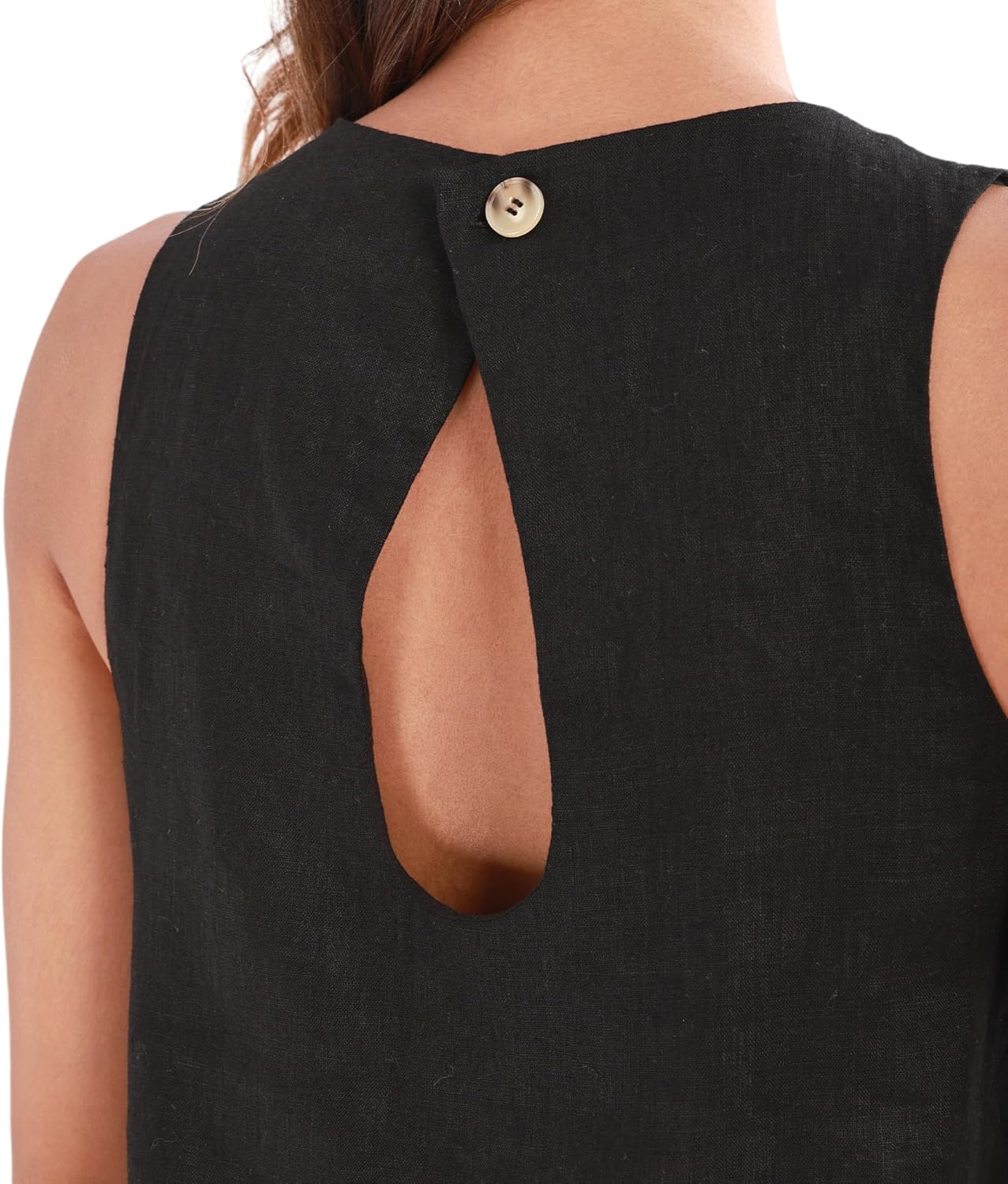 Amazhiyu Women's 100% Linen A-Line Mini Tank Dress Sleeveless with Keyhole Back - Image 4