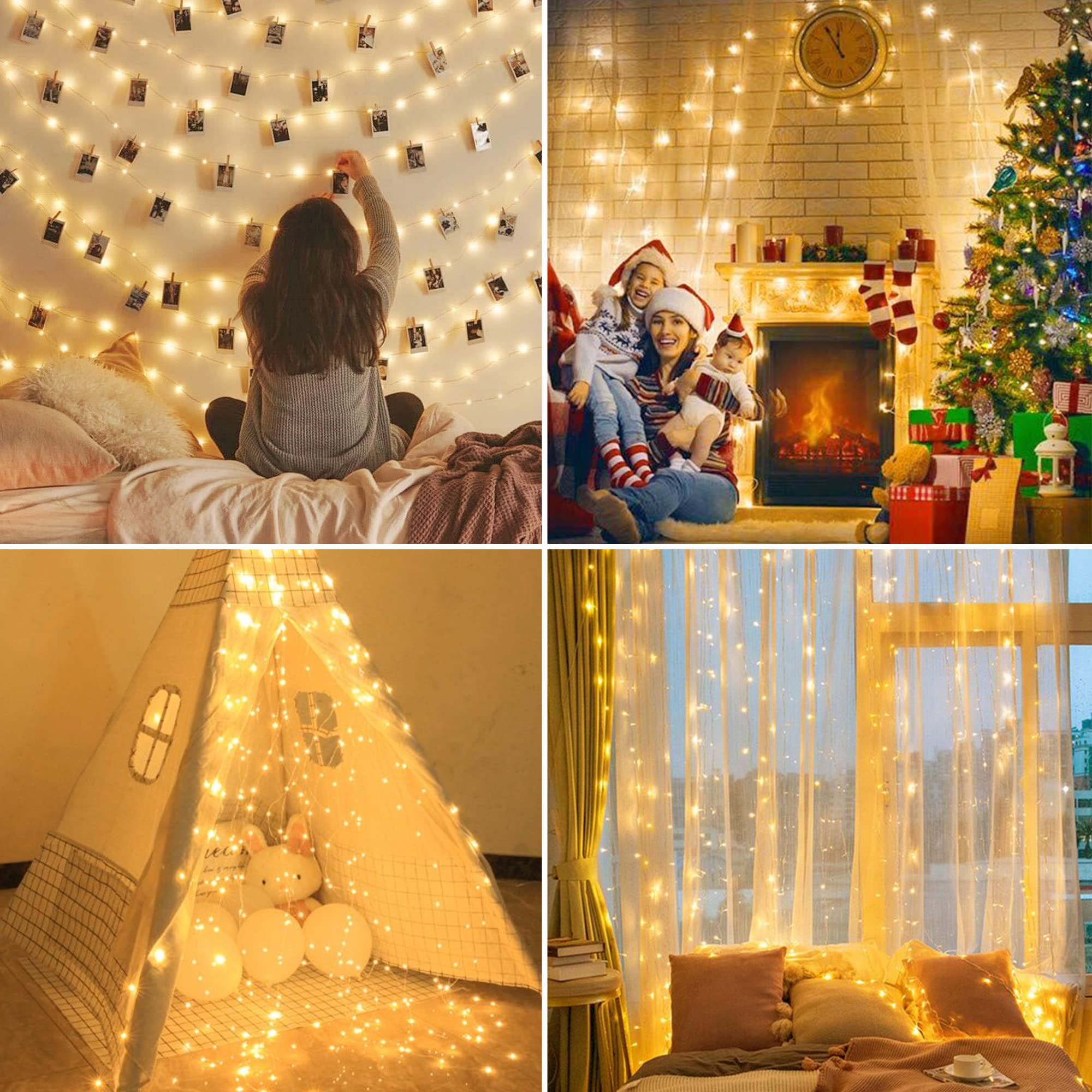 Cadena de luces de hada que simulan fuegos artificiales, 120 LED de 8 modos de luz regulable con control remoto, alambre de cobre impermeable para colgar luces de decoración en Navidad