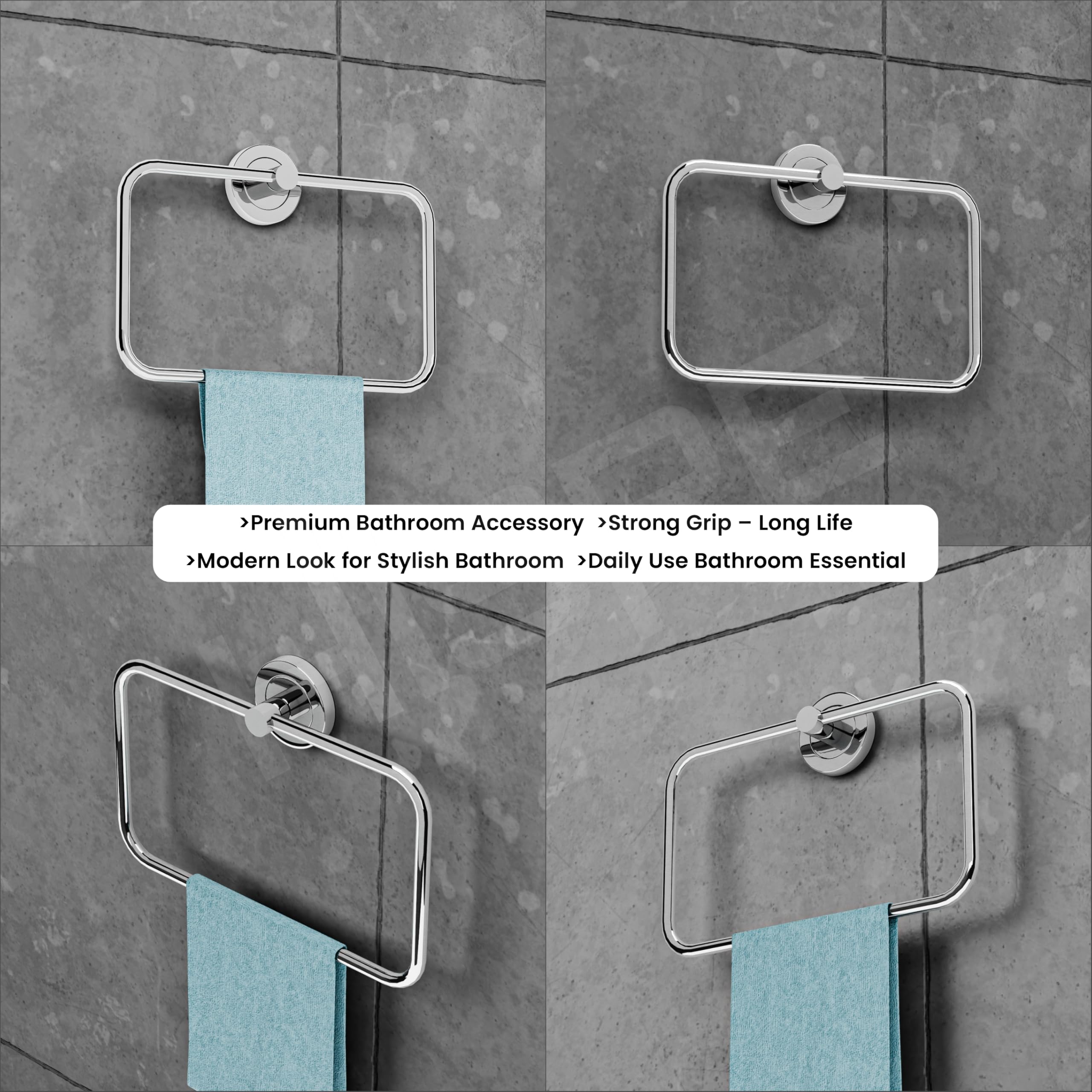 Modern Chrome Square Towel Ring Stainless Steel Wall Mount Bathroom Napkin and Hand Towel Holder Rust Resistant Heavy Duty Bathroom Fitting, photo 5 of 5