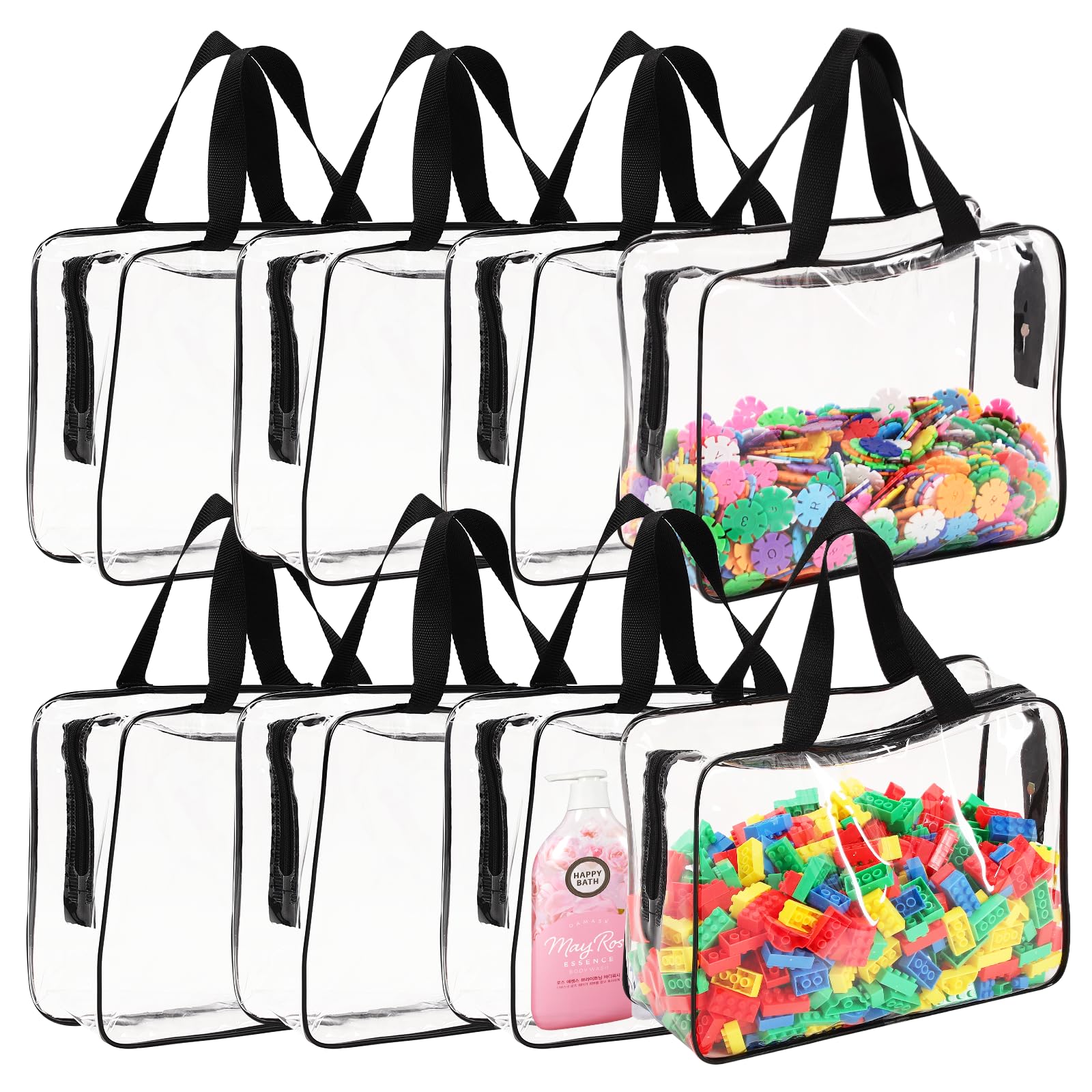 8 Packs Toy Storage Bags with Zipper - Clear PVC Toy Organizer with Waterproof for Board Games, Building Blocks, Puzzles, Kids Books - Travel Waterproof Organizer Bags