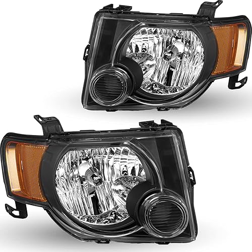 Headlights Assembly Set Replacement for 2008-2012 Ford Escape SUV Headlamps Passenger and Driver Side, Black Housing with Amber Reflector